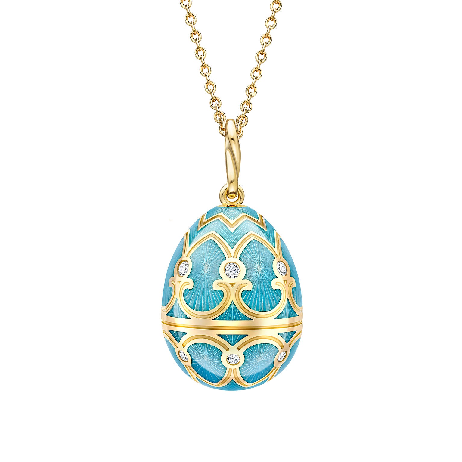 Heritage-Yellow-Gold-Diamond-&amp;-Turquoise-Guilloché-Enamel-Egg-Pendant