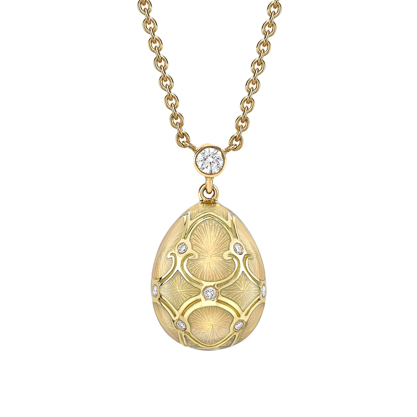 Heritage-Yellow-Gold-Diamond-White-Guilloché-Enamel-Petite-Egg-Pendant