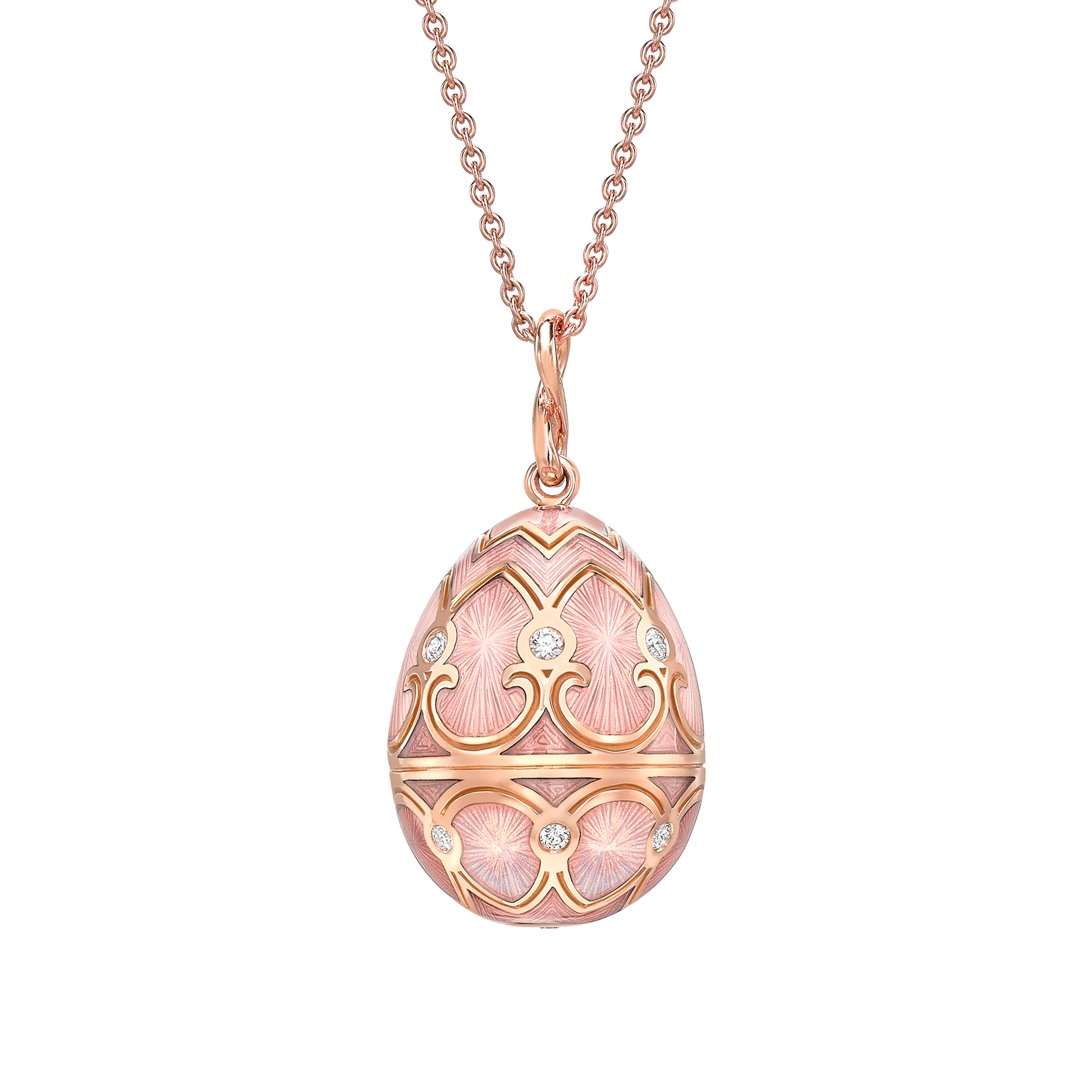 Heritage-Rose-Gold-Diamond-&amp;-Pink-Guilloché-Enamel-Egg-Pendant