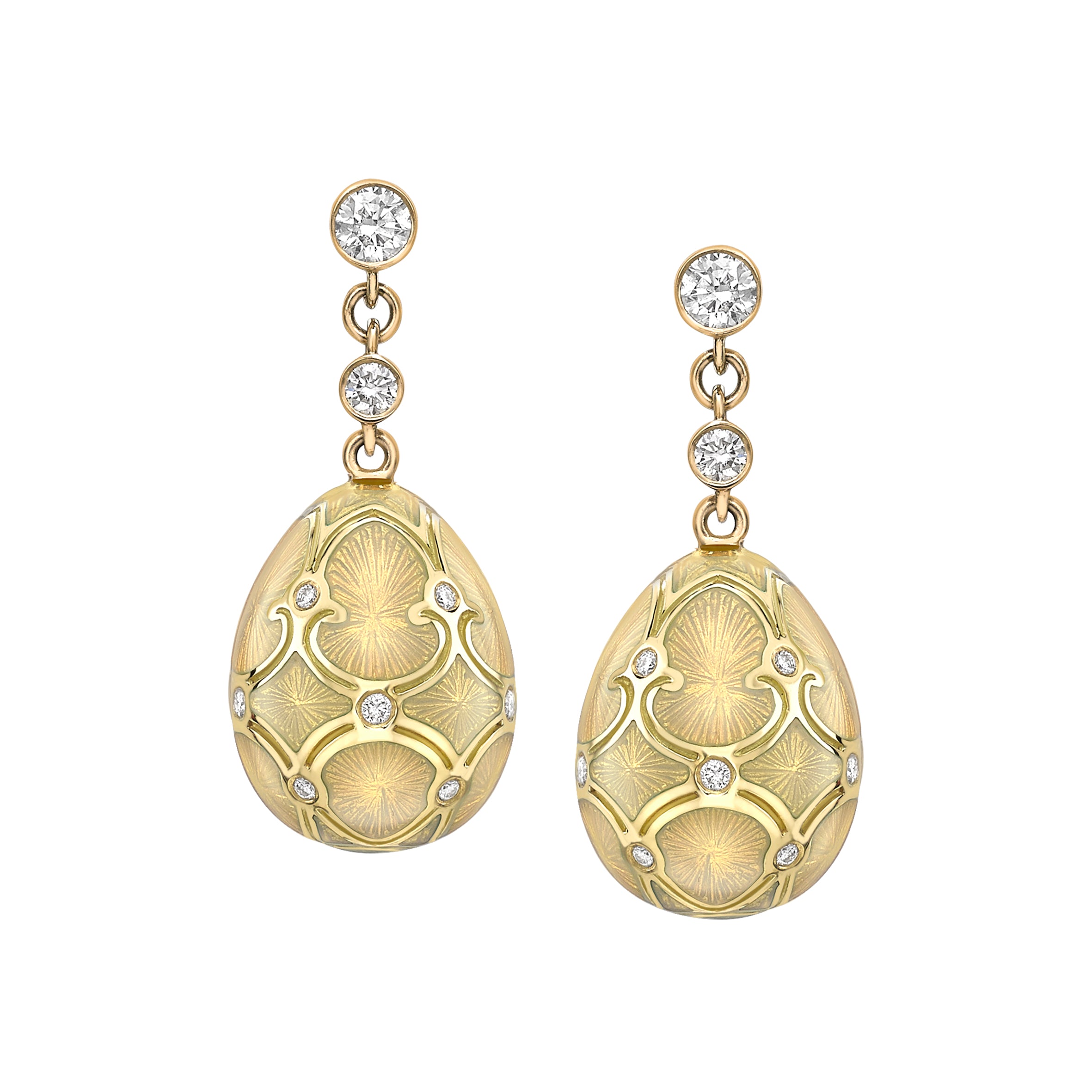 Heritage Yellow Gold Diamond & Opalescent Guilloché Enamel Egg Drop Earrings