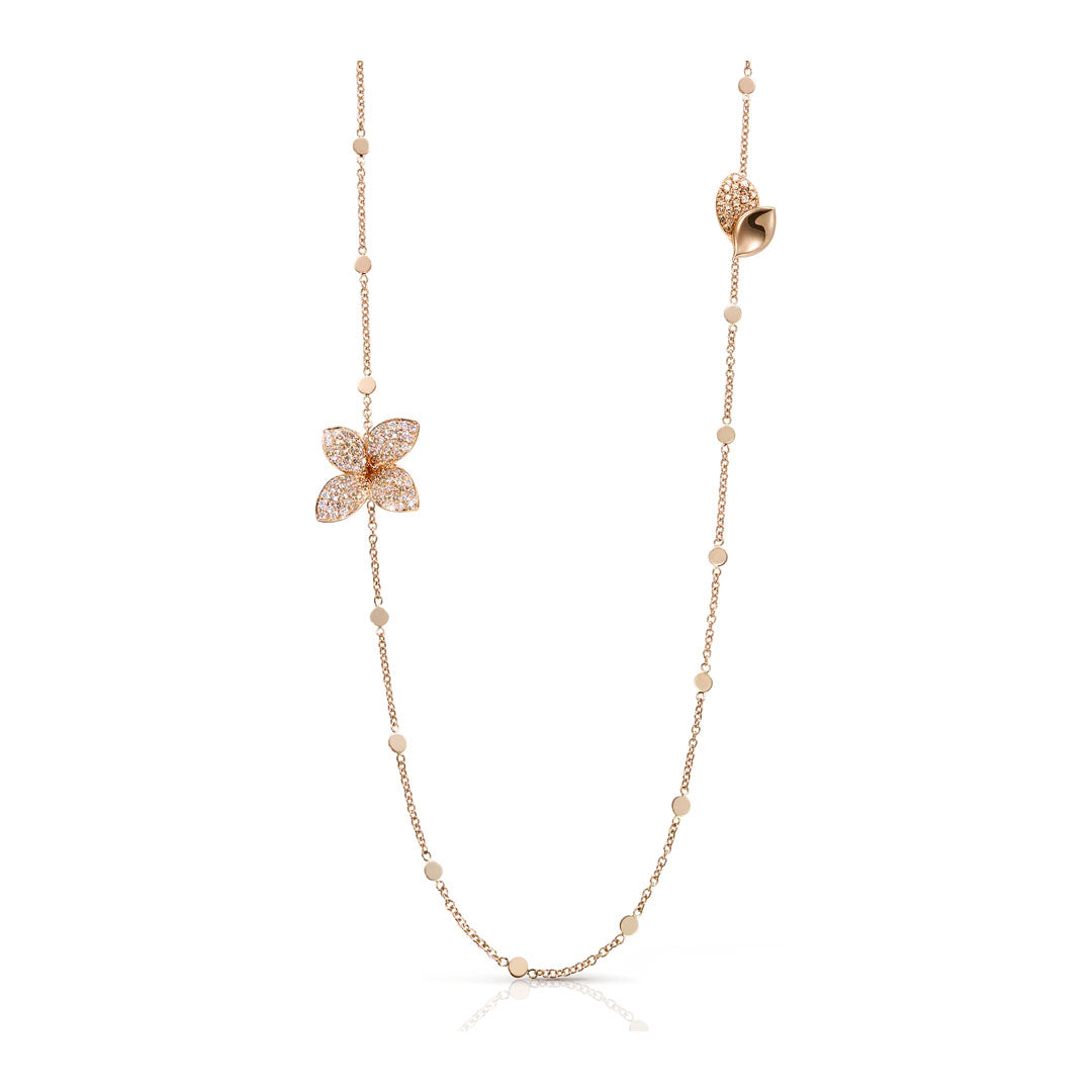 GIARDINI SEGRETI OPERA NECKLACE IN 18K ROSE GOLD WITH WHITE AND CHAMPAGNE DIAMONDS