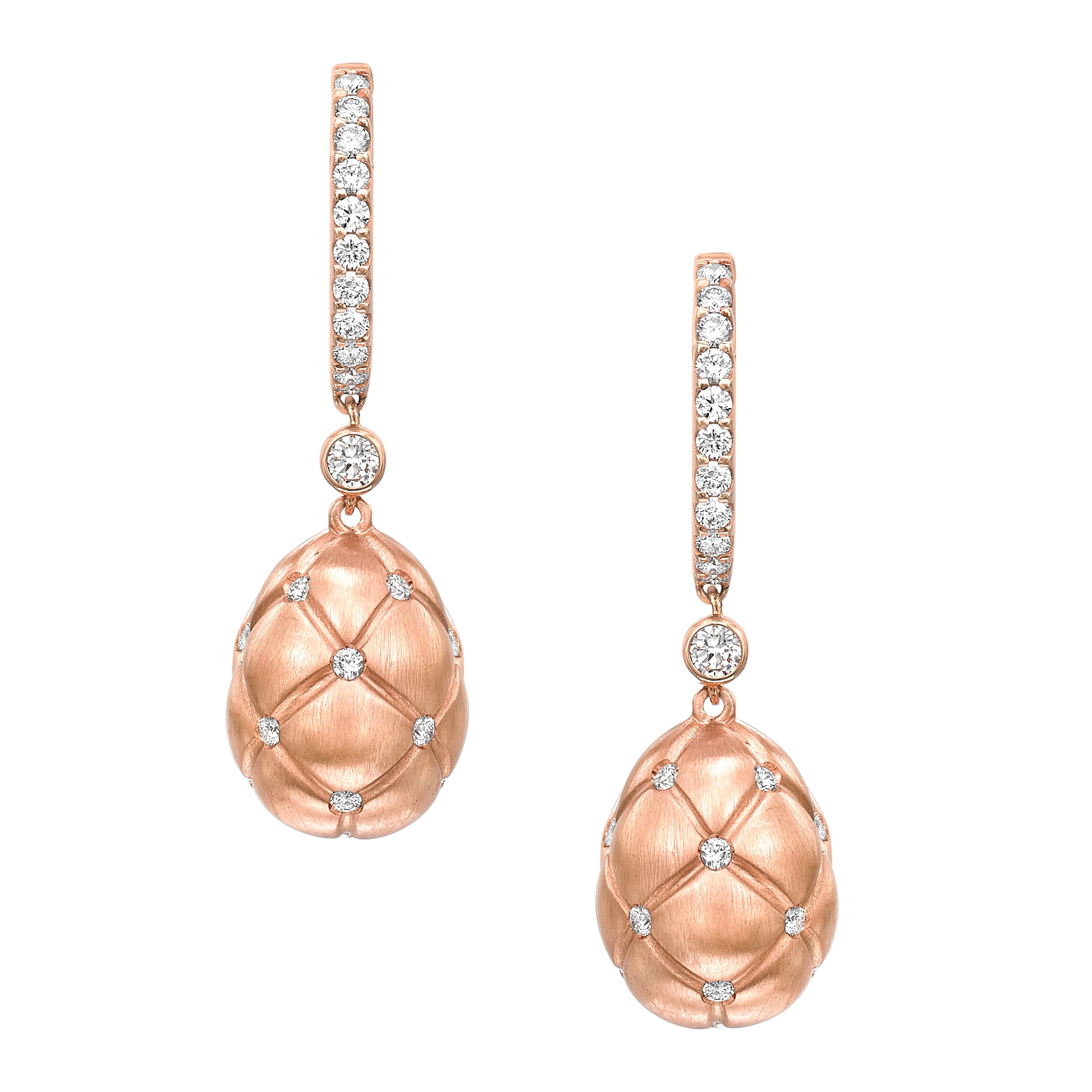 Treillage Brushed Rose Gold & Diamond Set Egg Drop Earrings