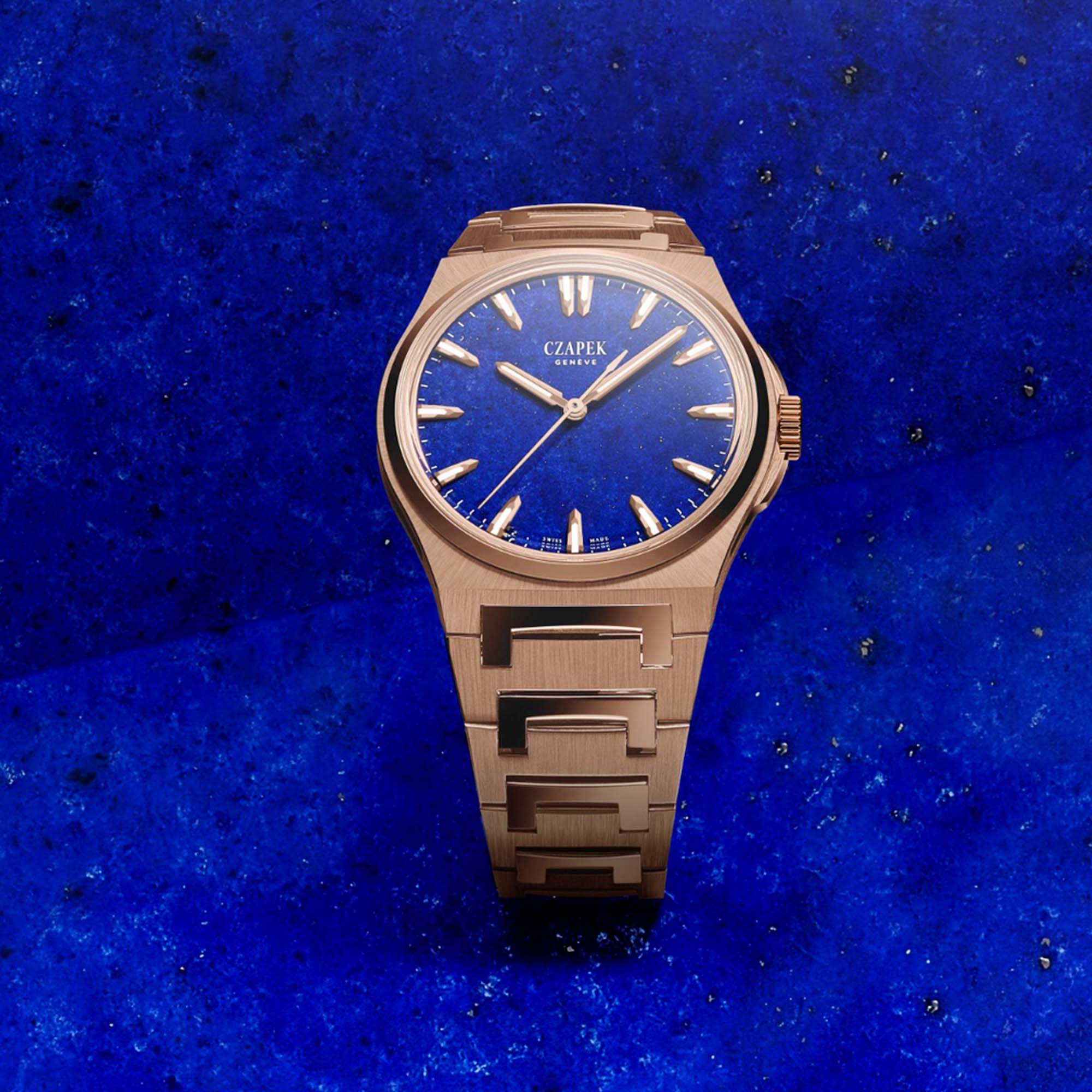Experience the Czapek Antarctique 40.5mm Mount Erebus Lapis Lazuli — a handcrafted marvel of deep-blue stone and precision mechanics.