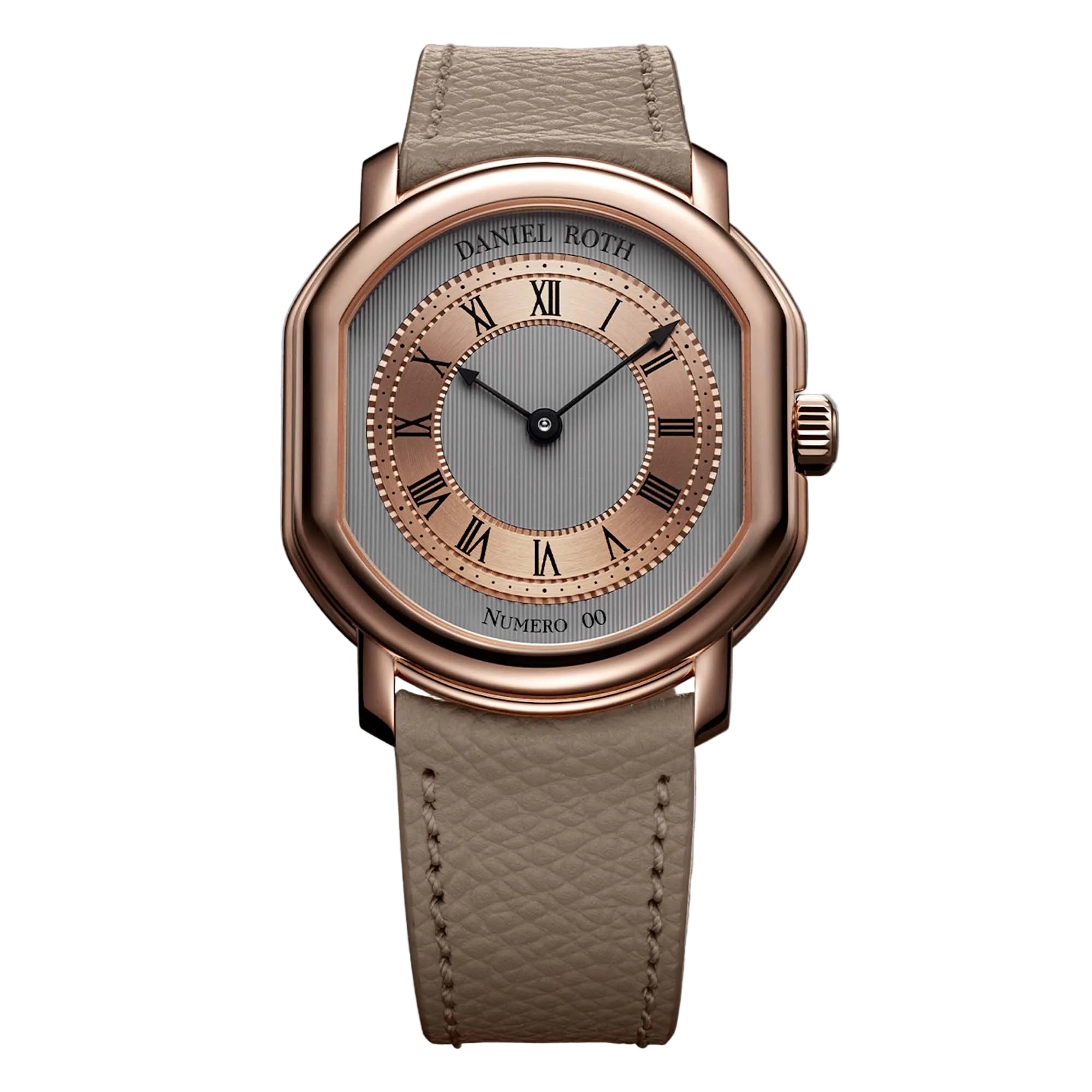 Discover the Daniel Roth Extra Plat Rose Gold, a slim 7.7 mm masterpiece with a double ellipse case and a handcrafted two tone guilloché dial. Swiss artistry with modern elegance.