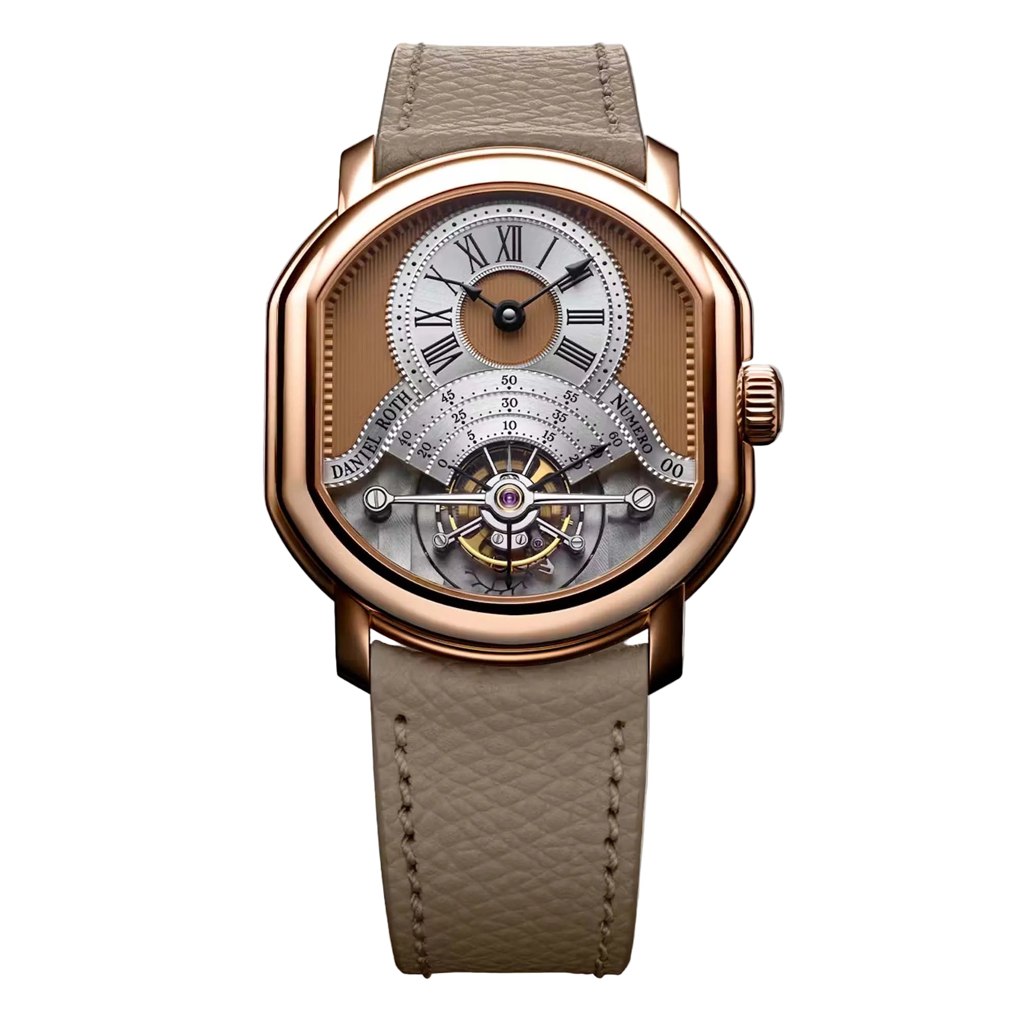 Discover the Daniel Roth Tourbillon Rose Gold with a solid rose gold guilloché dial crafted with Kari Voutilainen and the beautifully finished DR001 calibre.