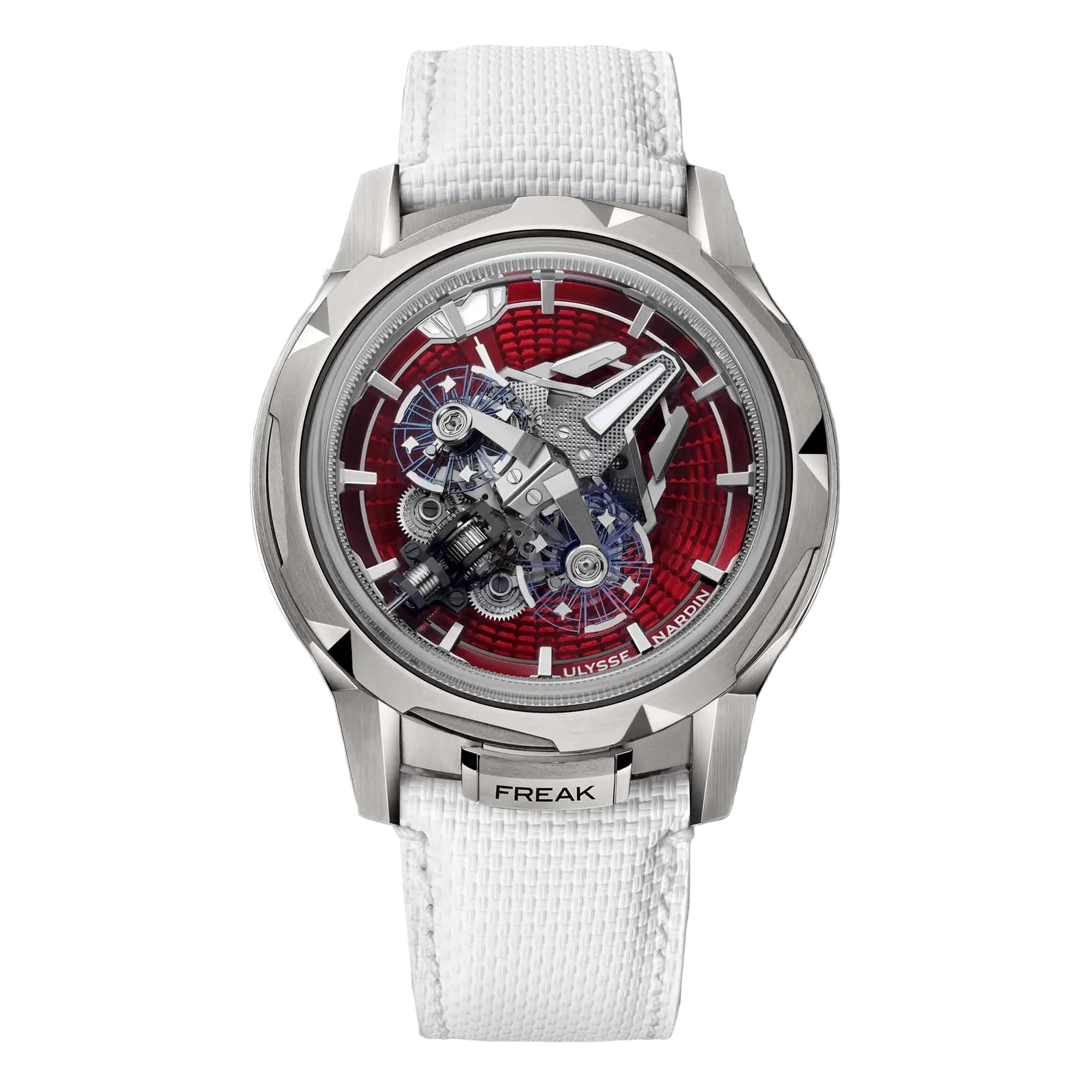 Ulysse Nardin Freak S Enamel Red blends avant-garde horology and artistry with a striking red enamel dial and twin oscillators rotating in orbit.