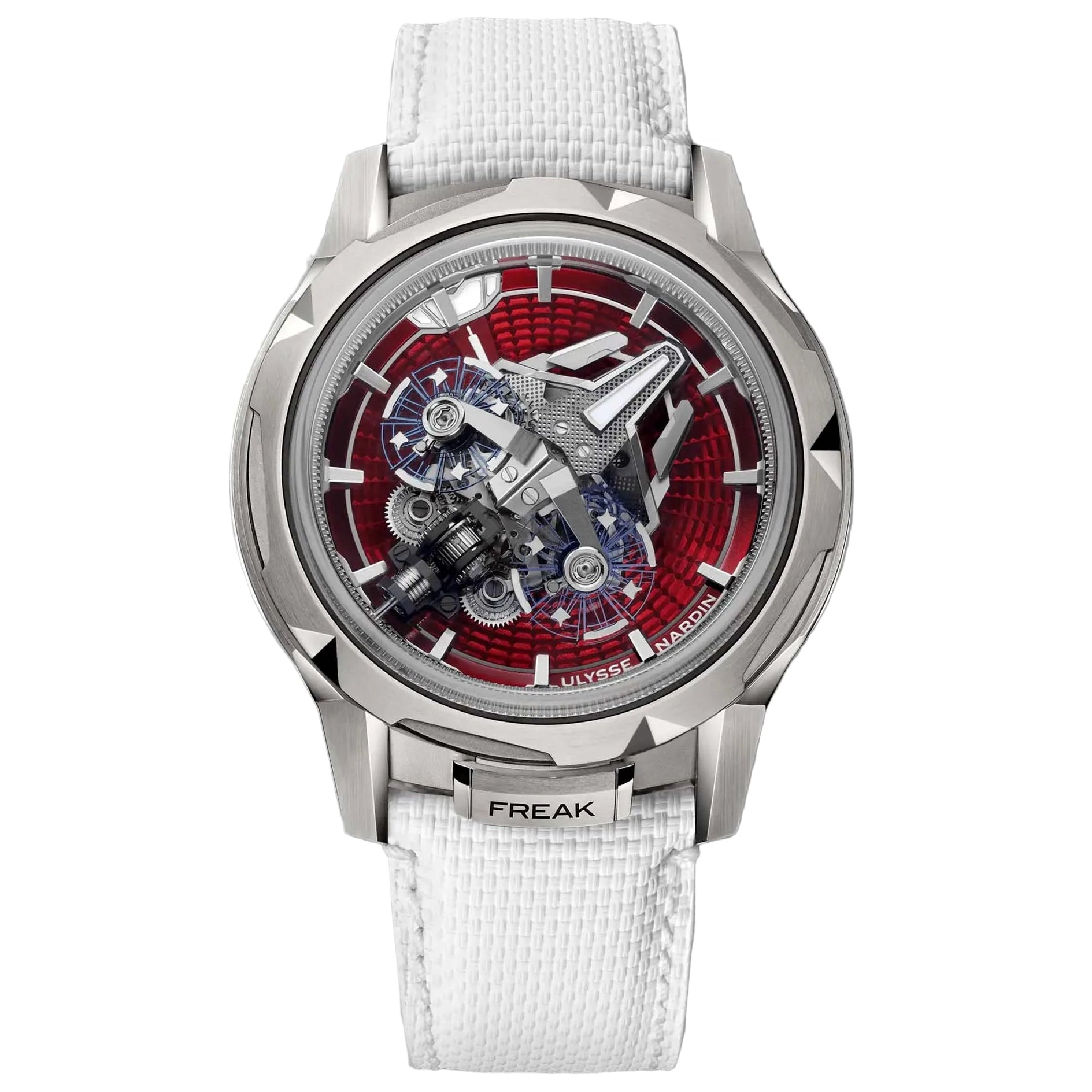 Ulysse Nardin Freak S Enamel Red blends avant-garde horology and artistry with a striking red enamel dial and twin oscillators rotating in orbit.
