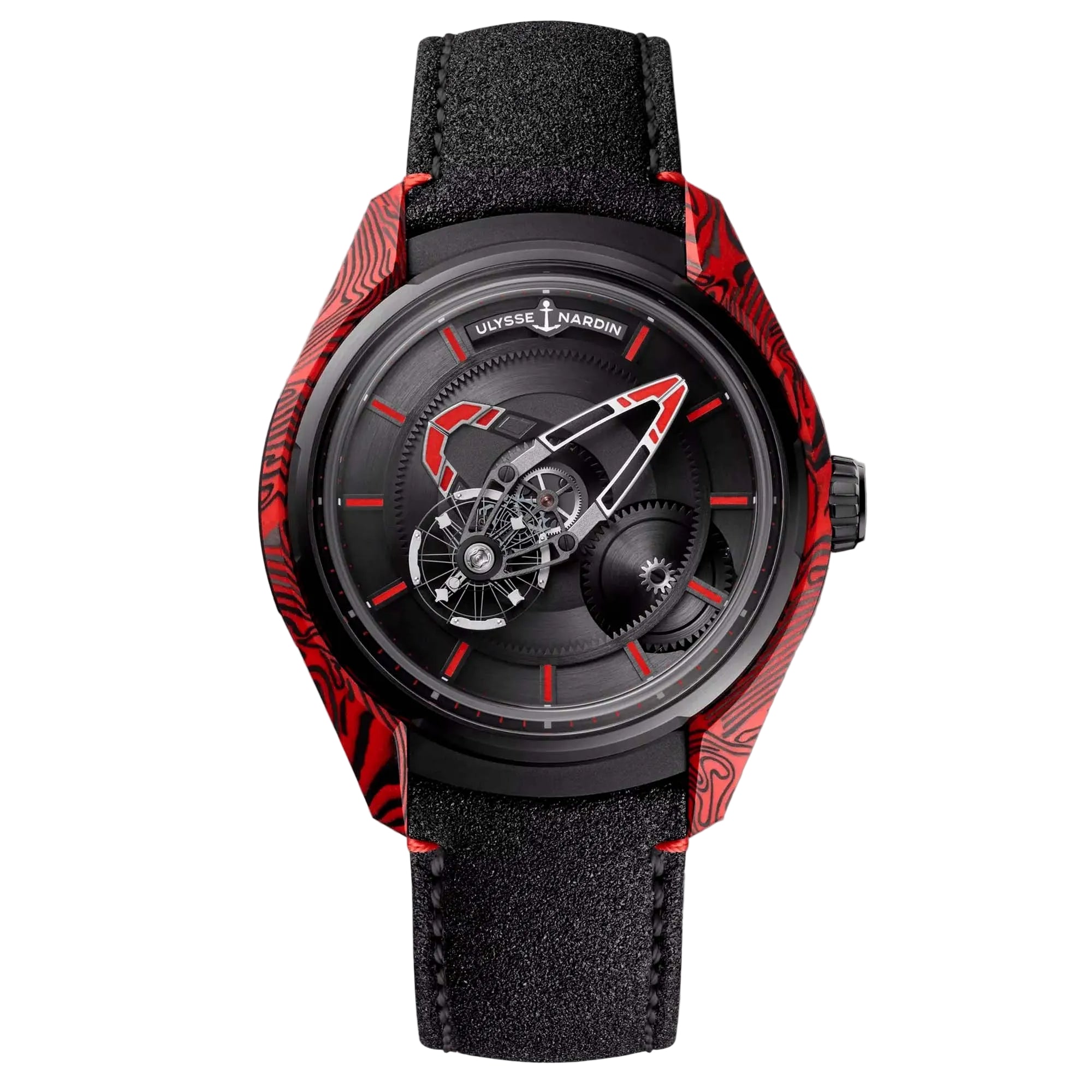 Buy the Ulysse Nardin Freak X Magma Carbon 43mm online at Swiss Gallery UK. Lightweight carbon, red resin and avant-garde design in a radical timepiece.