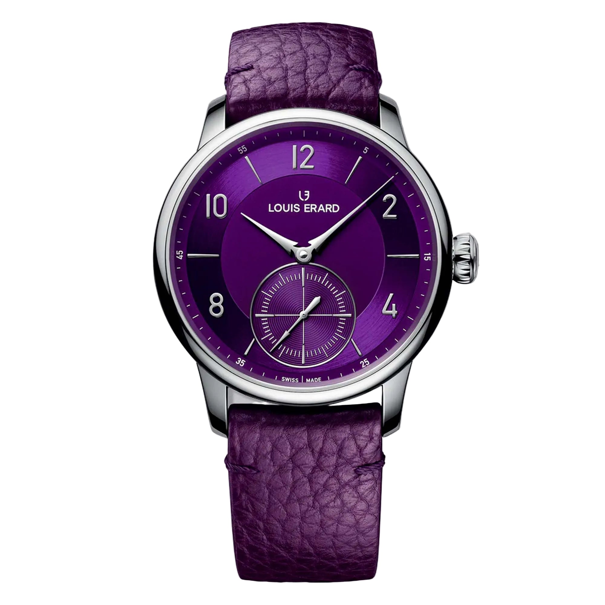 Louis Erard Petite Seconde Violette pairs vivid purple tones with refined Swiss mechanics. A striking small seconds watch for modern collectors.