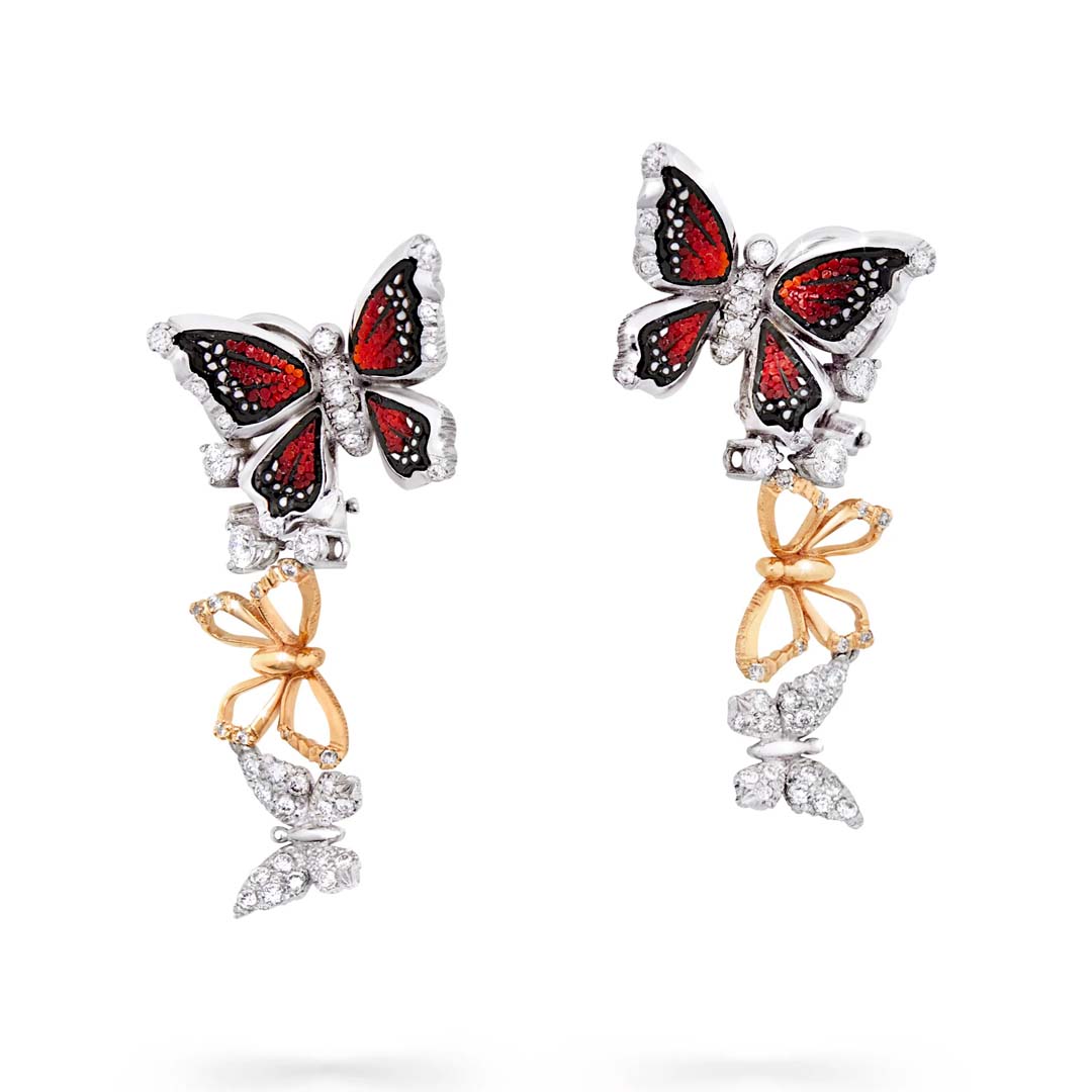 SICIS Butterfly Romance Red Earrings feature delicate micromosaic wings, diamonds, and vibrant red tones—crafted with Italian artistry.