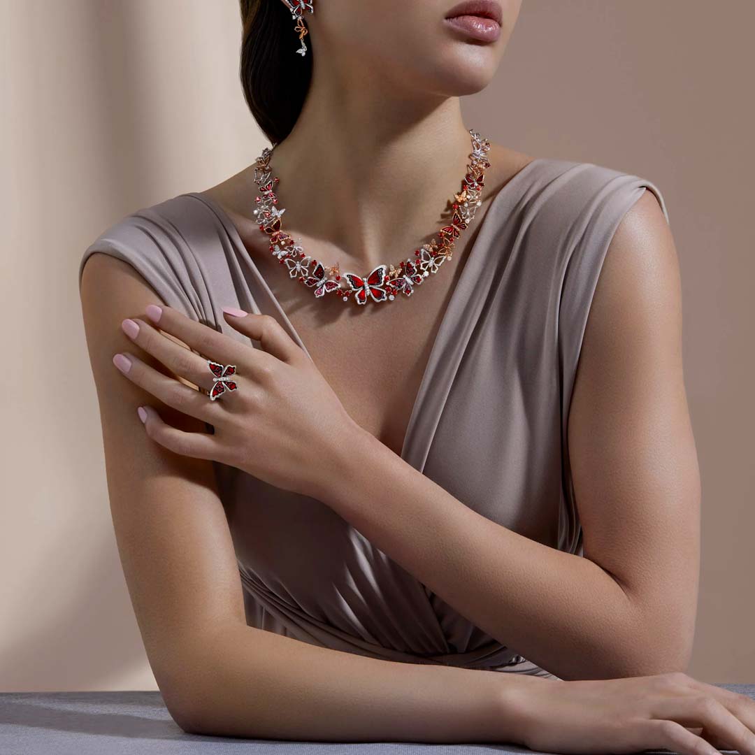 Handmade in Italy, the Butterfly Romance Red Earrings by SICIS blend fine micromosaics, brilliant gems, and graceful butterfly elegance.