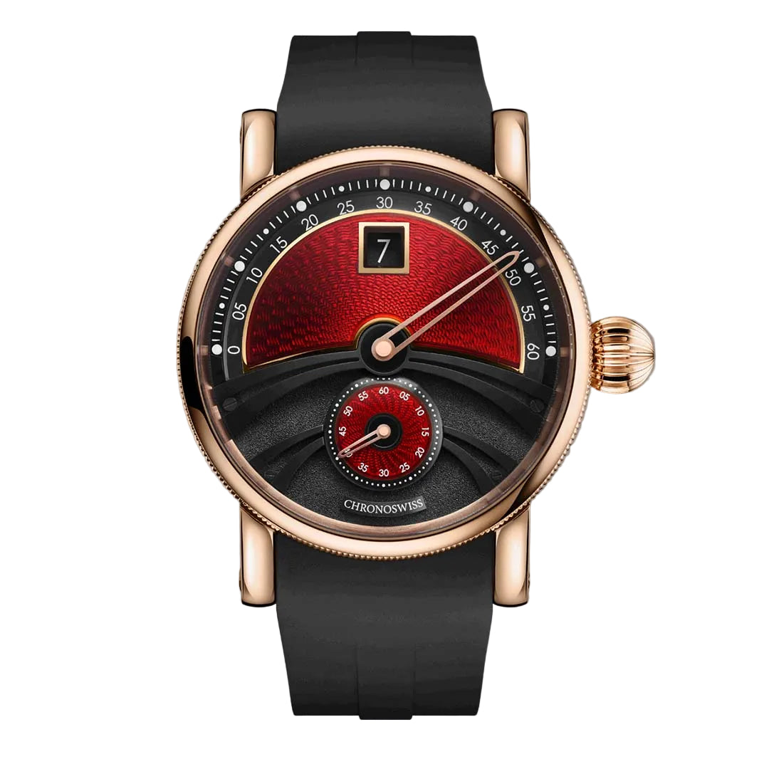 Chronoswiss Area 51 Delphis Dracula with red enamel guilloché dial and Titanium Core Nano Shell case. Limited to 50.