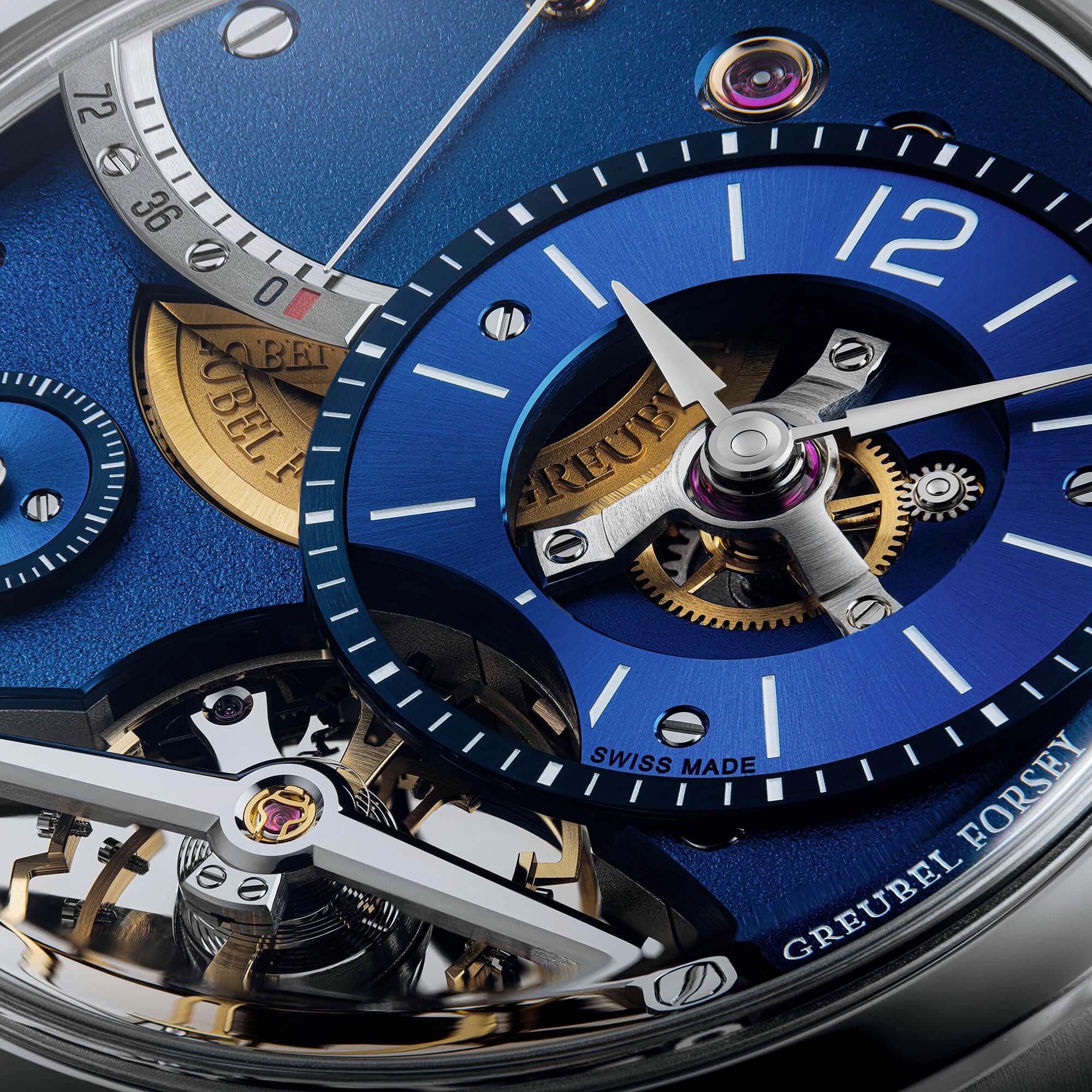 A compact masterpiece: the Greubel Forsey Balancier Contemporain 39.6 mm in blue steel. Exquisite finishing, limited to 33 exclusive pieces.