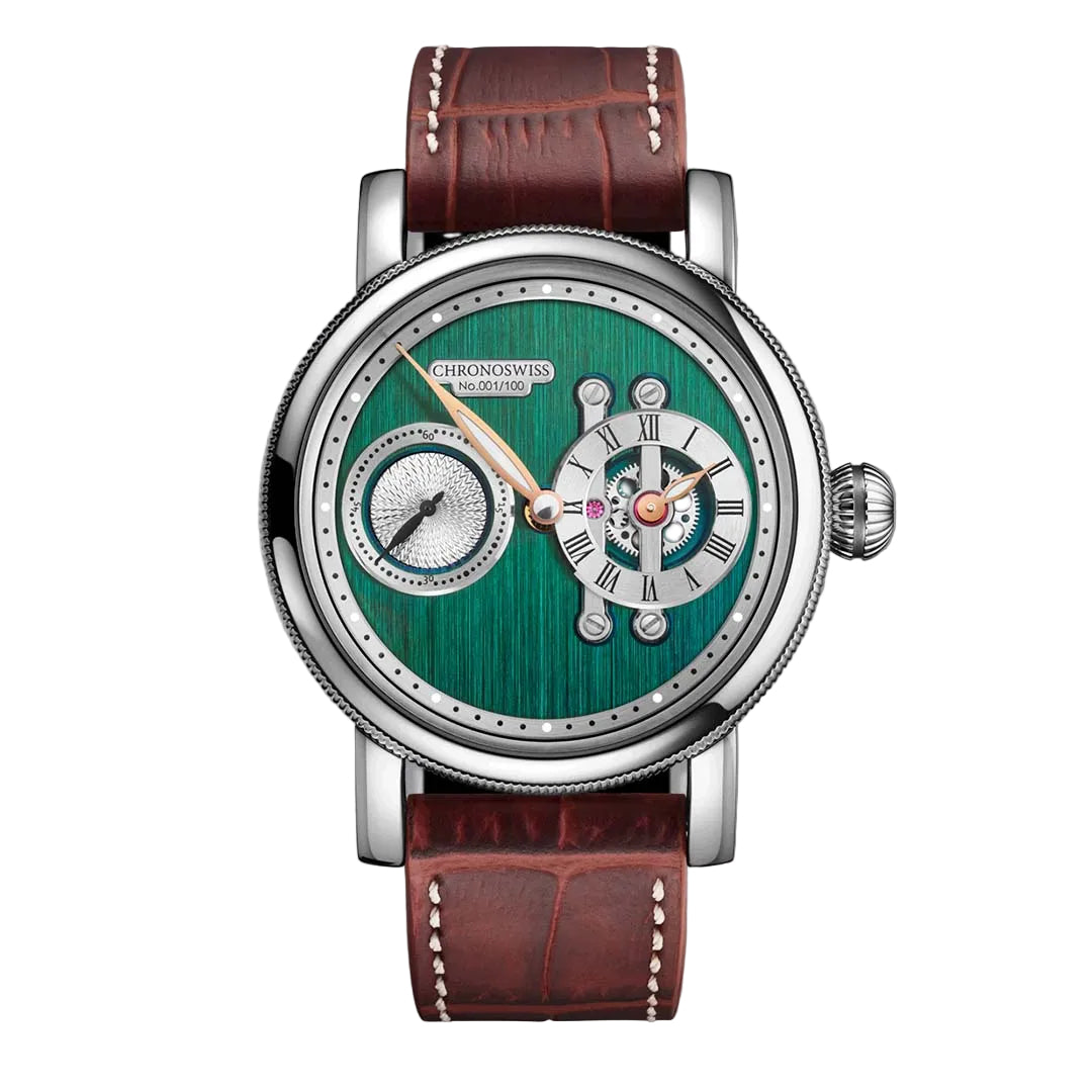 Chronoswiss Evolution STRIKE TWO HIGHLAND, a modern regulator watch in stainless steel with refined dial textures and contemporary design.