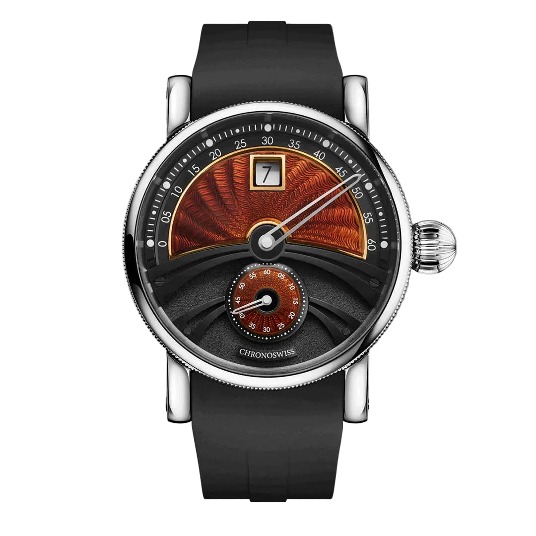 Chronoswiss Evolution Delphis Dune with sand toned enamel guilloché dial and titanium case. Limited to 50 pieces.