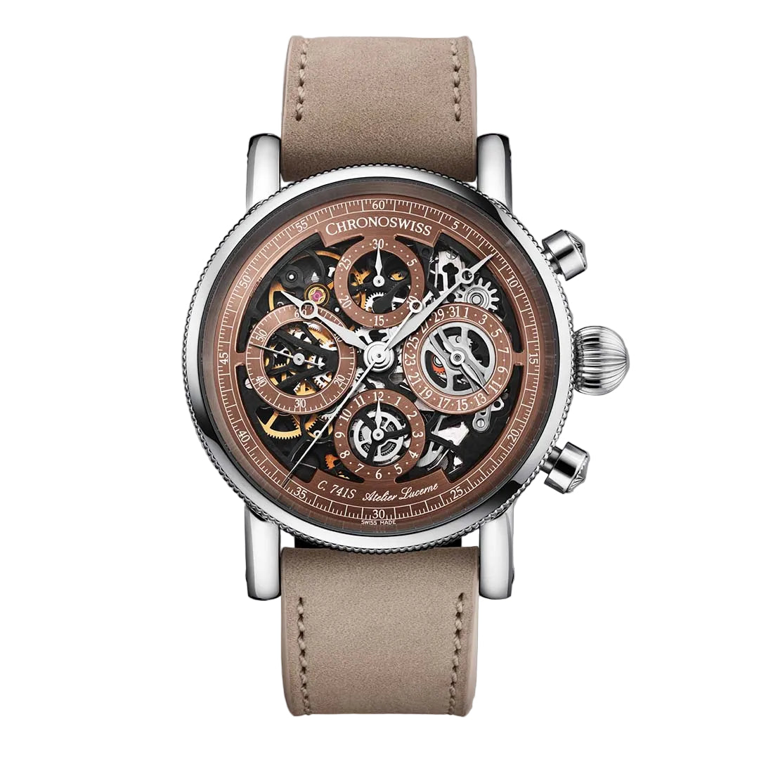 Chronoswiss Evolution Opus Chronograph Dakar in Grade 5 titanium with skeletonised dial and desert inspired tones.