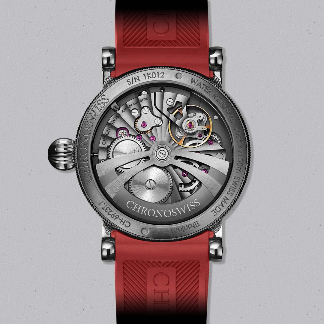Discover the Chronoswiss ReSec Vertical Red, a modern mechanical watch with vivid red dial and dynamic retrograde seconds.