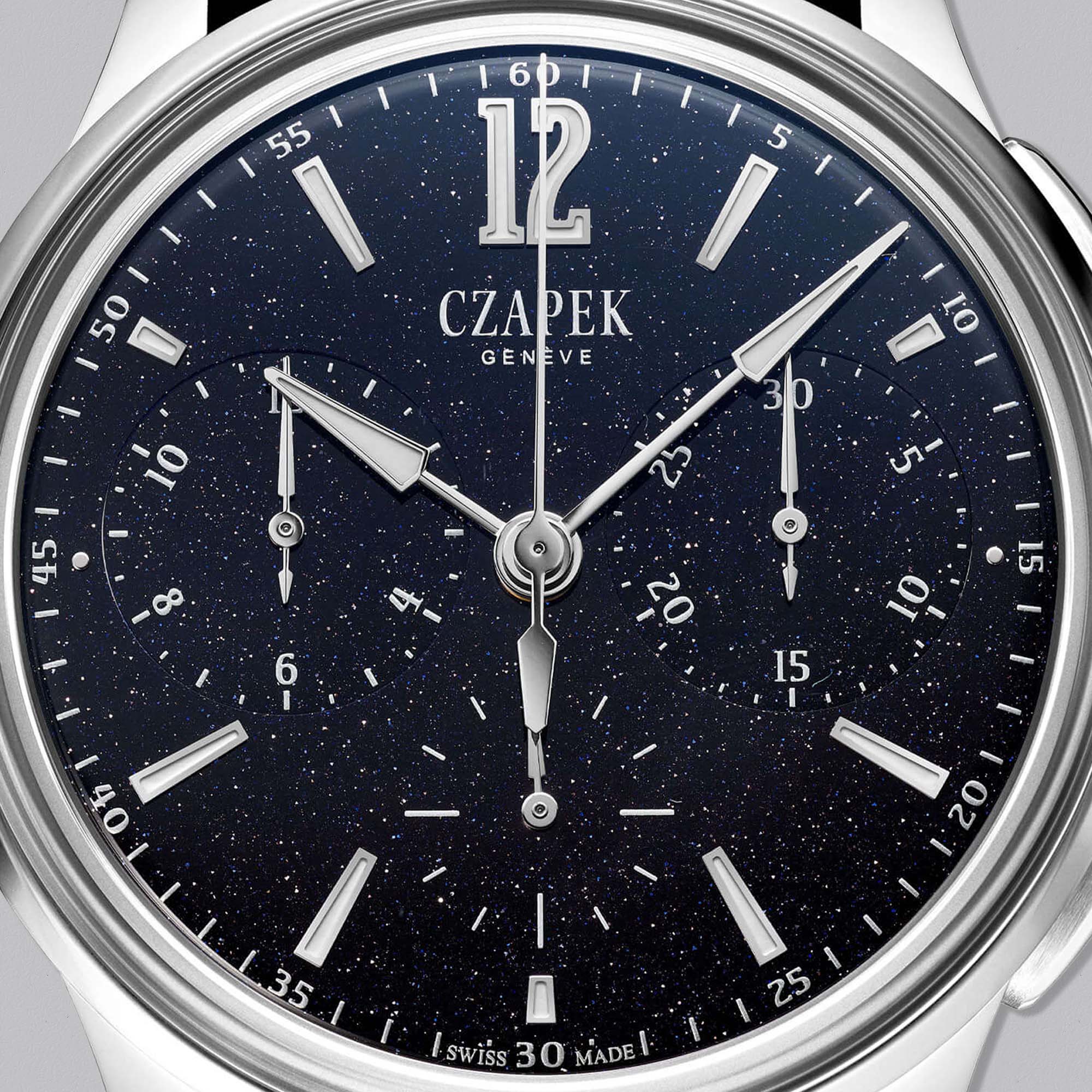 The Czapek Faubourg de Cracovie Aventurine pairs a star like blue dial with a COSC certified automatic chronograph. Limited edition of 50.
