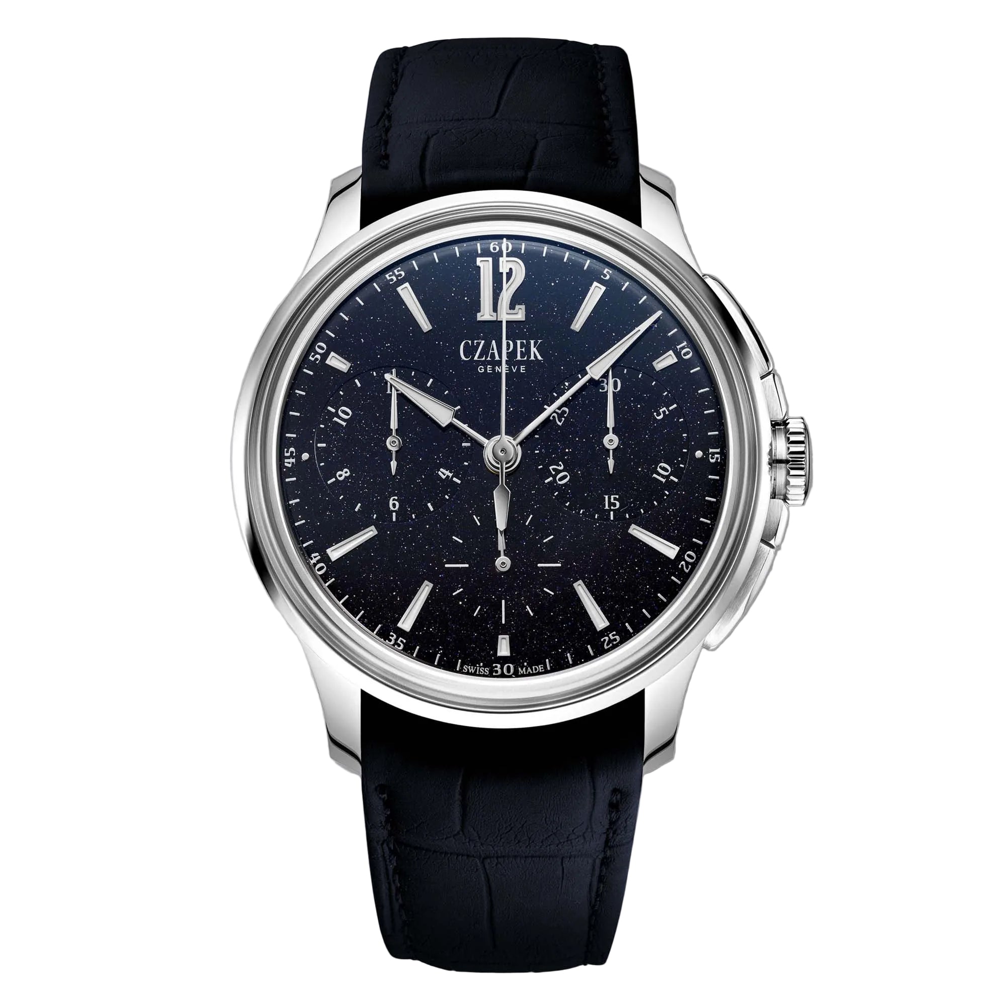 Czapek Faubourg de Cracovie Aventurine chronograph in titanium. COSC certified in house movement and deep blue aventurine dial. Limited to 50 pieces.