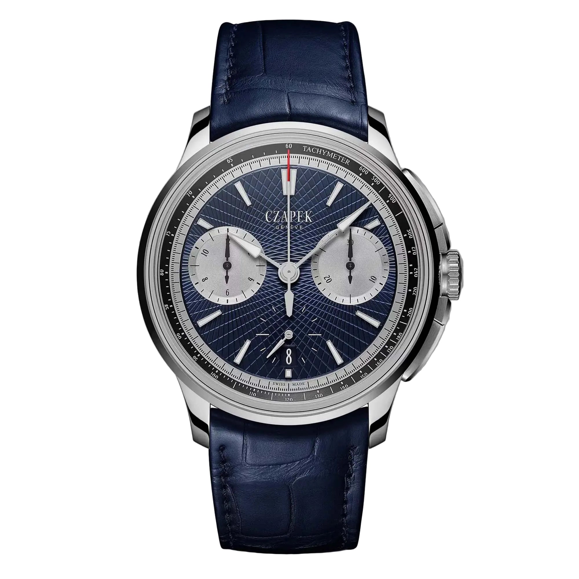 Czapek Faubourg de Cracovie Crossroads Aqua Blue chronograph in titanium. In house COSC certified movement and refined contemporary design.