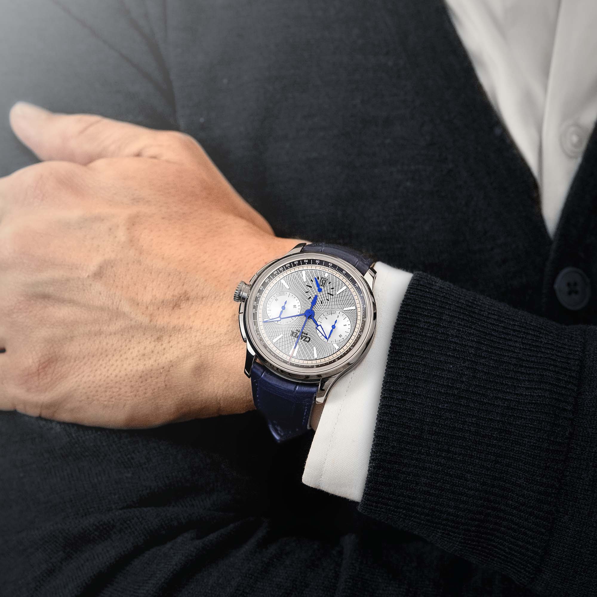 The Czapek Faubourg de Cracovie Crossroads Secret Alloy pairs a proprietary alloy dial with a COSC certified integrated chronograph movement.