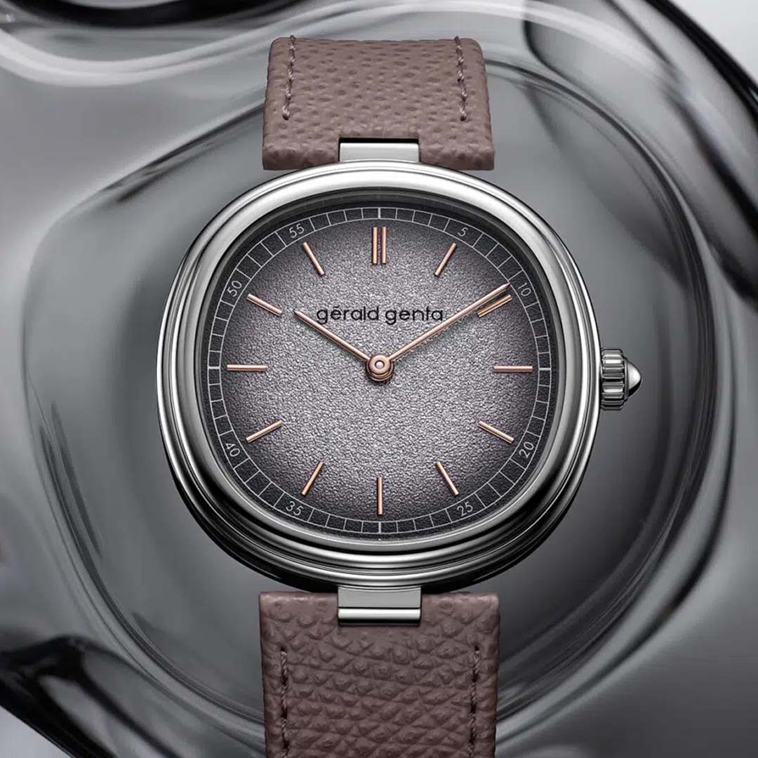 A study in proportion and contrast, the Gerald Genta Genève Grafite combines cool white gold with a silver dial and rose gold accents for timeless appeal.