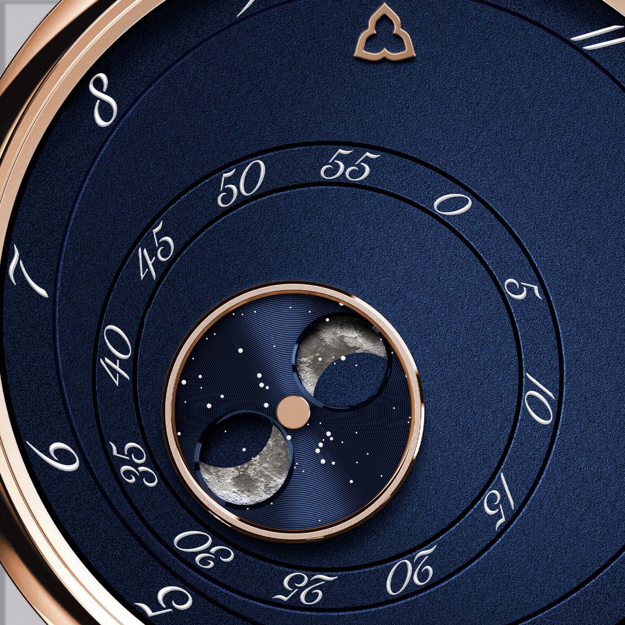The Trilobe L’Heure Exquise in blue and rose gold combines avant-garde mechanics with minimalist French elegance and poetic movement.