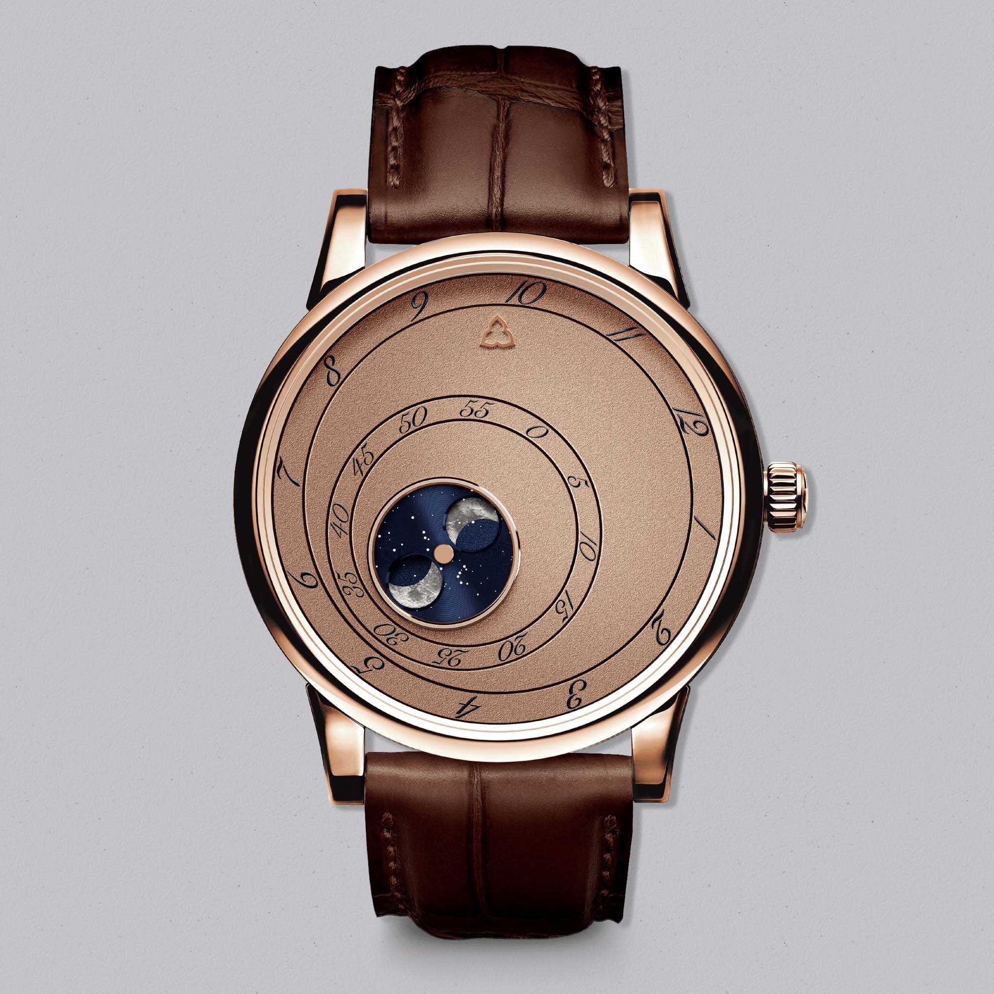 Elegant Trilobe LM13LD “Les Matinaux L’Heure Exquise” in Dune Rose Gold – minimalist, artistic watch design meets precision. Discover timeless elegance.