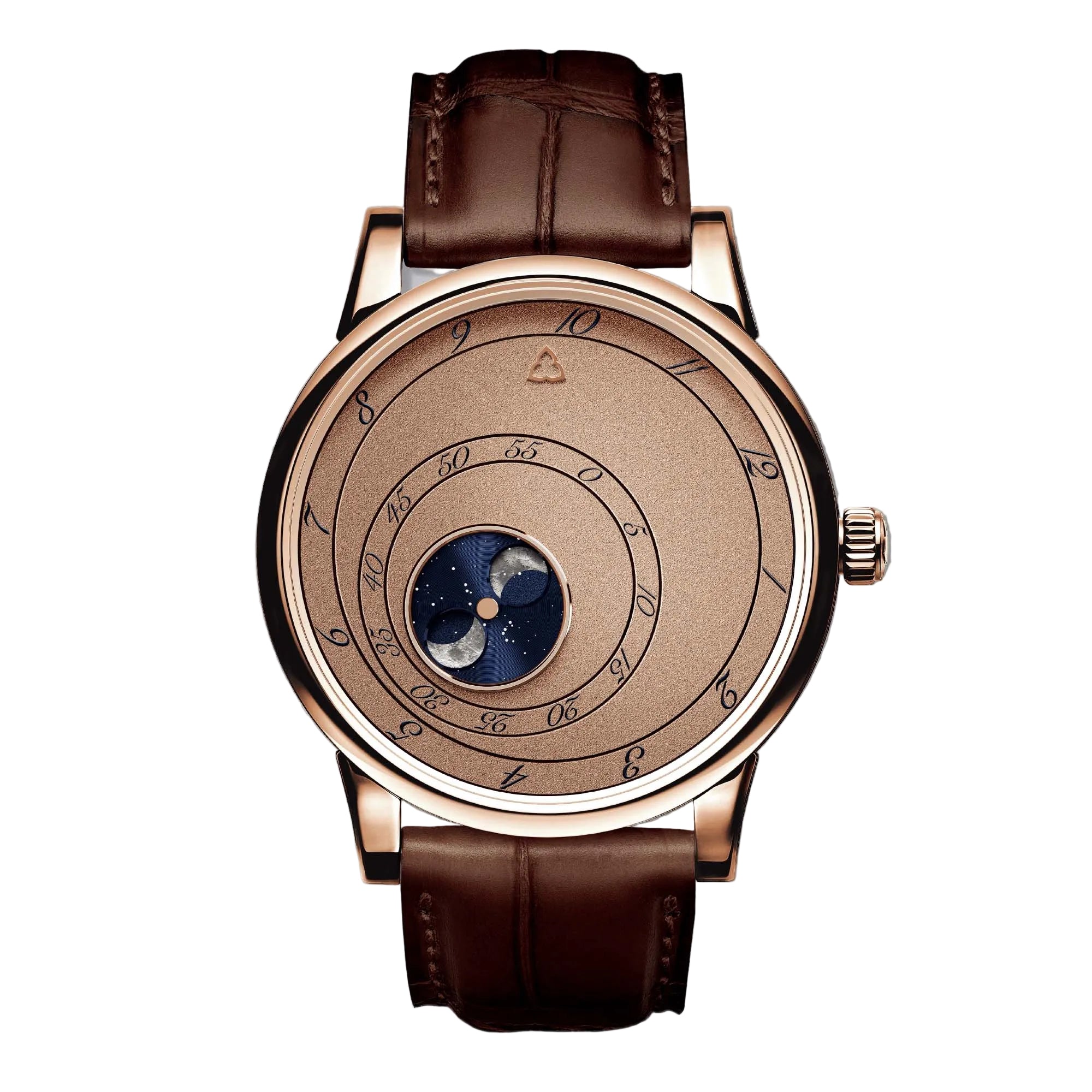 Elegant Trilobe LM13LD “Les Matinaux L’Heure Exquise” in Dune Rose Gold – minimalist, artistic watch design meets precision. Discover timeless elegance.