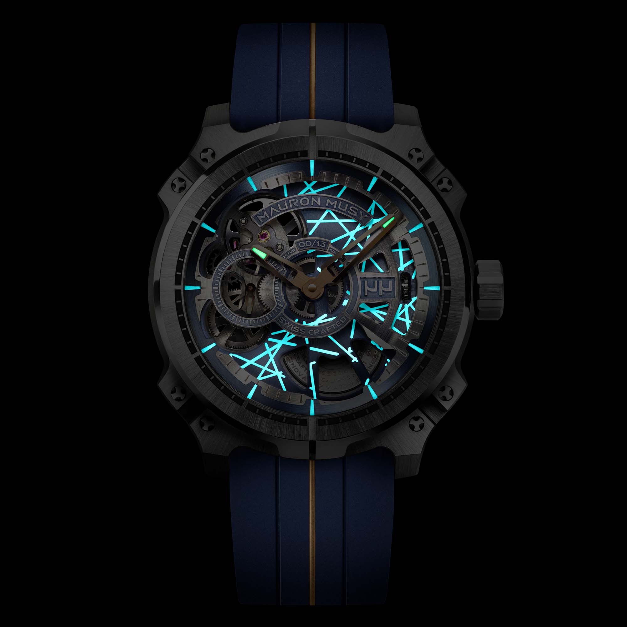 Swiss precision meets innovation in the Mauron Musy MU05-103 Limited Edition Skeleton watch, crafted in titanium with patented nO-Ring® technology.