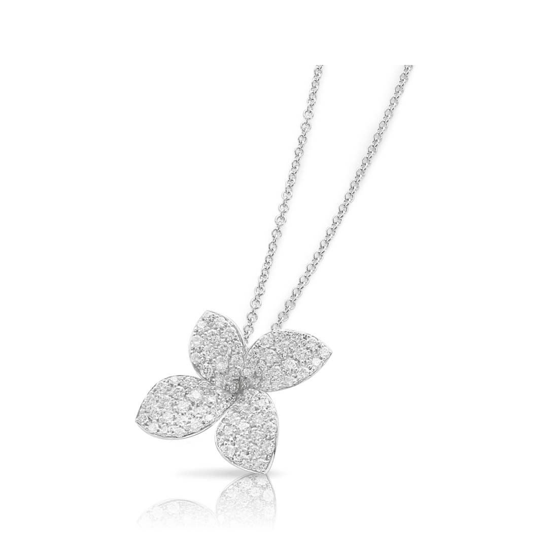 PETIT GARDEN NECKLACE IN 18K WHITE GOLD WITH DIAMONDS MEDIUM FLOWER