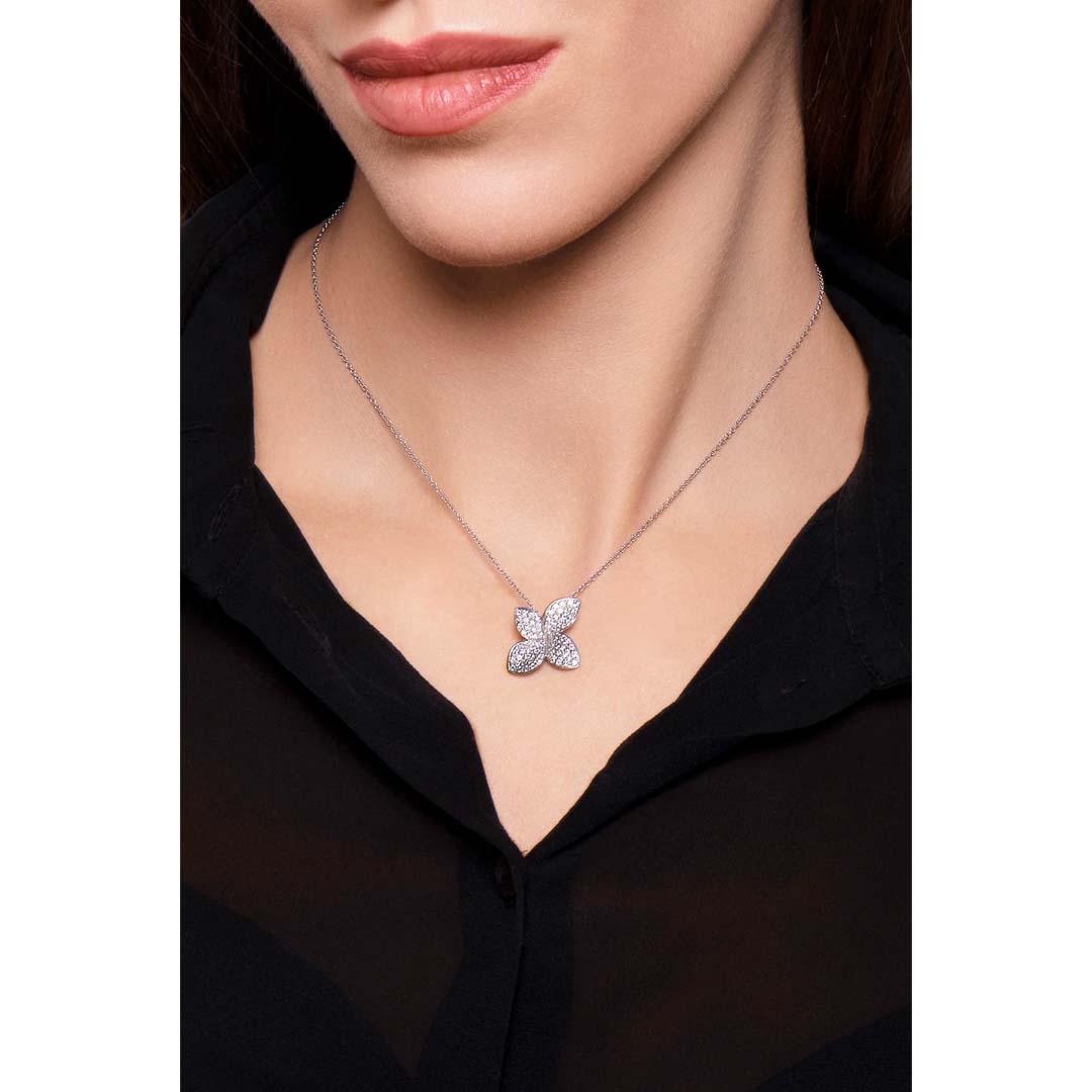 PETIT GARDEN NECKLACE IN 18K WHITE GOLD WITH DIAMONDS MEDIUM FLOWER