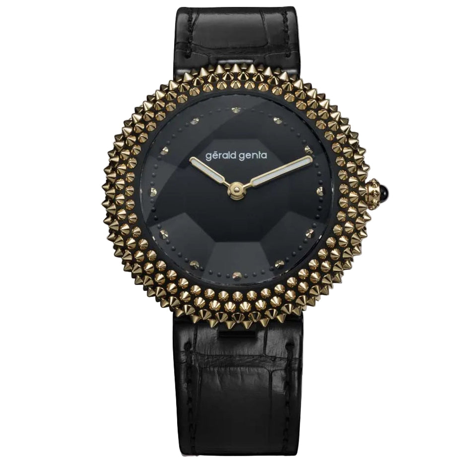 Discover the Gerald Genta Gentissima Oursin 36 Black Titanium, a contemporary Swiss luxury watch with sculptural design, available in London.