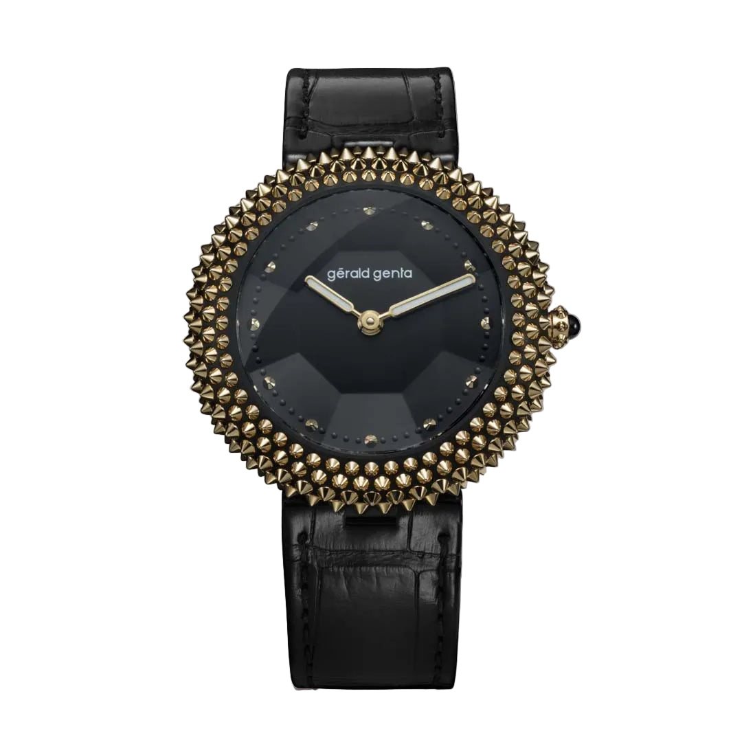 Discover the Gerald Genta Gentissima Oursin 36 Black Titanium, a contemporary Swiss luxury watch with sculptural design, available in London.