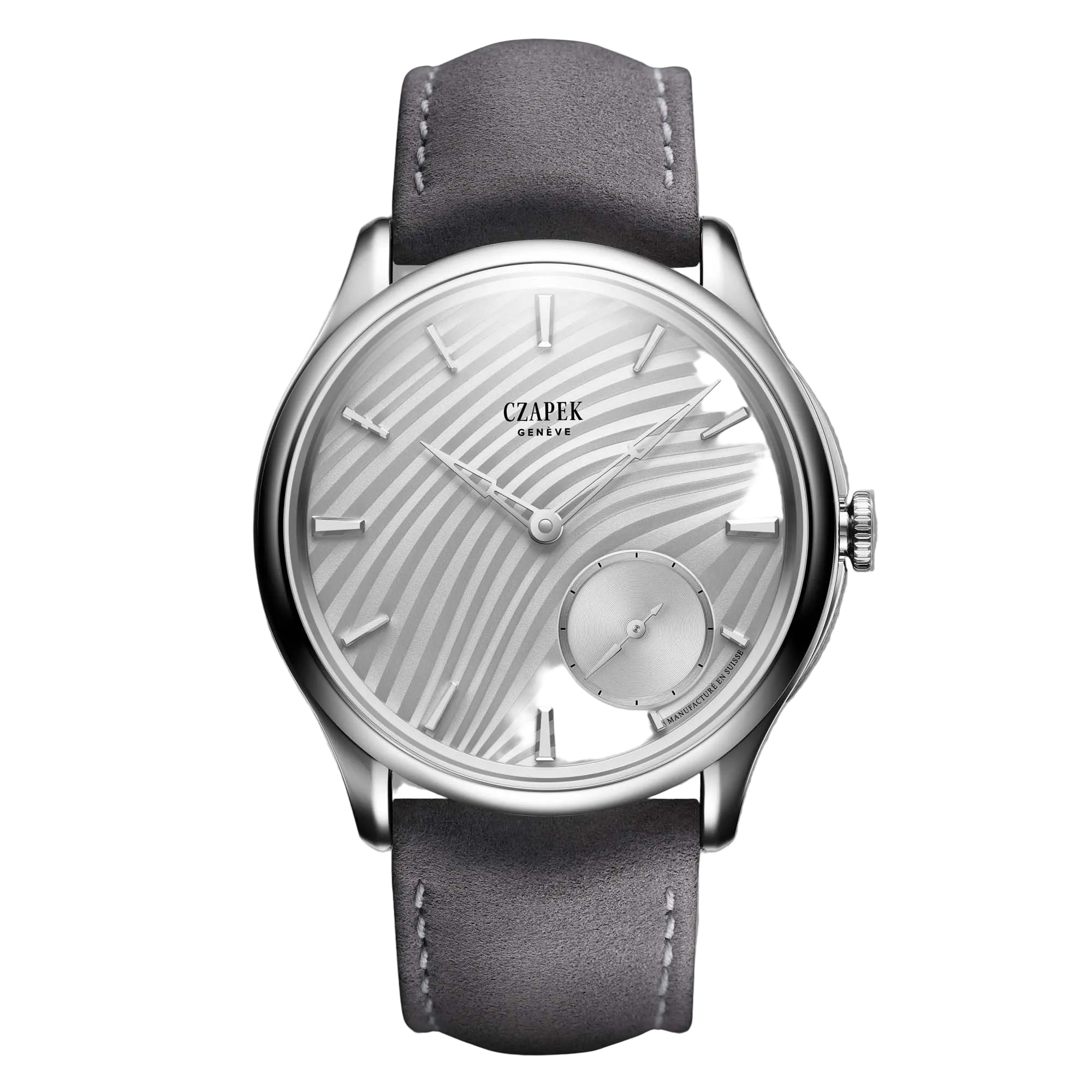 Czapek Promenade Plissé Pearl White limited edition of 18 pieces. Elegant automatic watch with sculptural plissé dial and refined Swiss finishing.