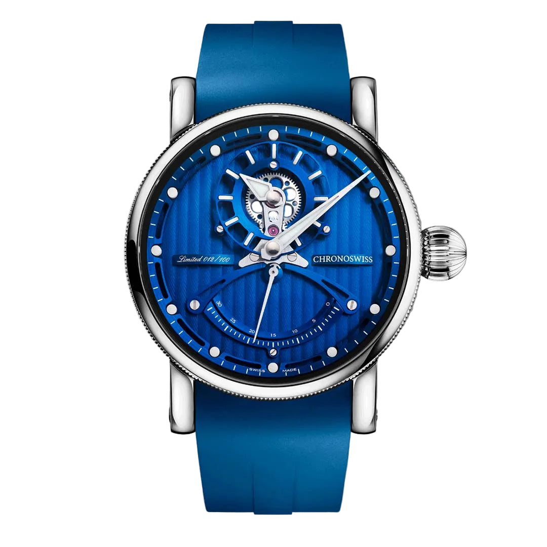 Chronoswiss ReSec Vertical Blue with vertical regulator layout, retrograde seconds and Manufacture Calibre C.6005.