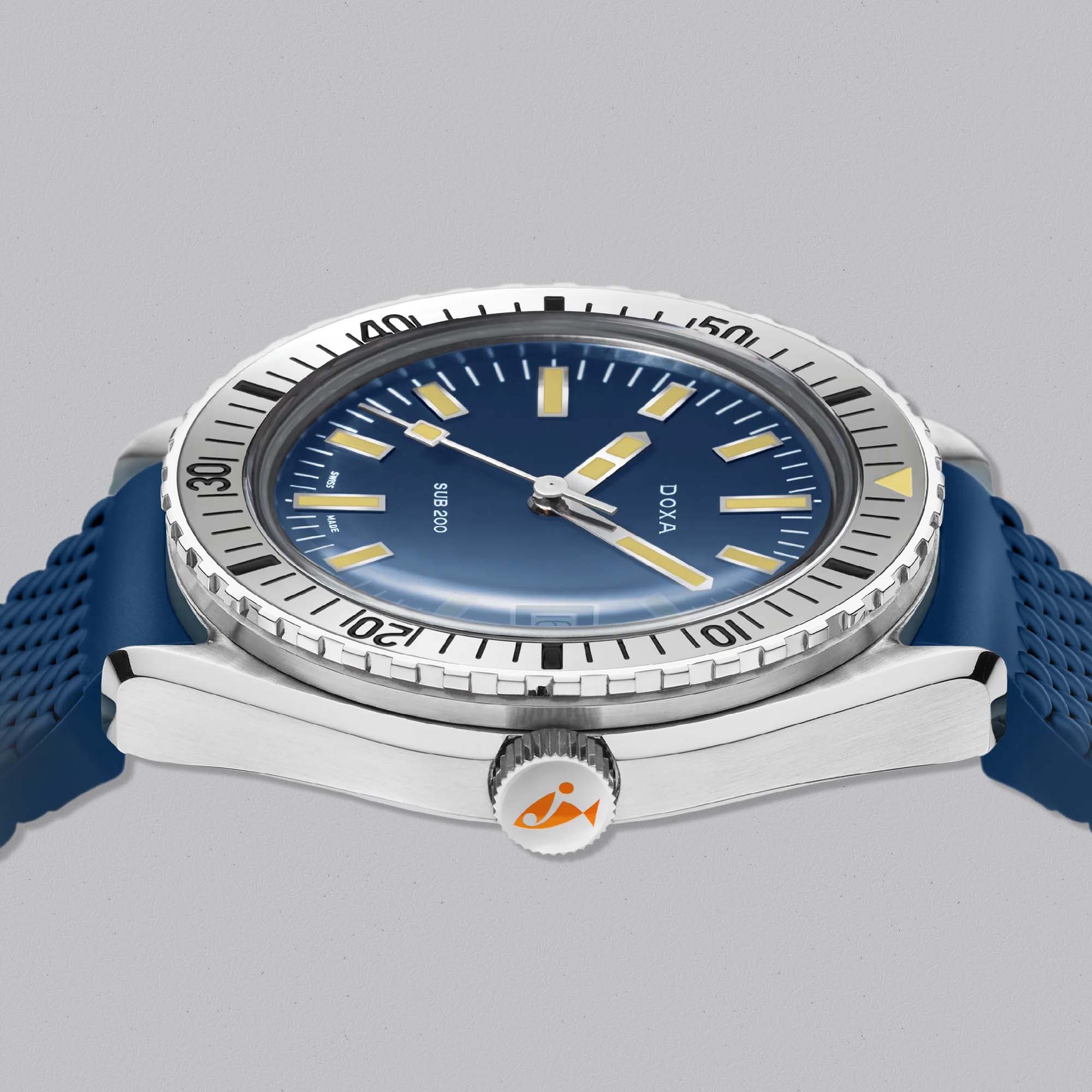 Shop the Doxa SUB 200 Caribbean dive watch with stainless steel bezel and rubber strap. Vintage inspired Swiss craftsmanship built for everyday wear.