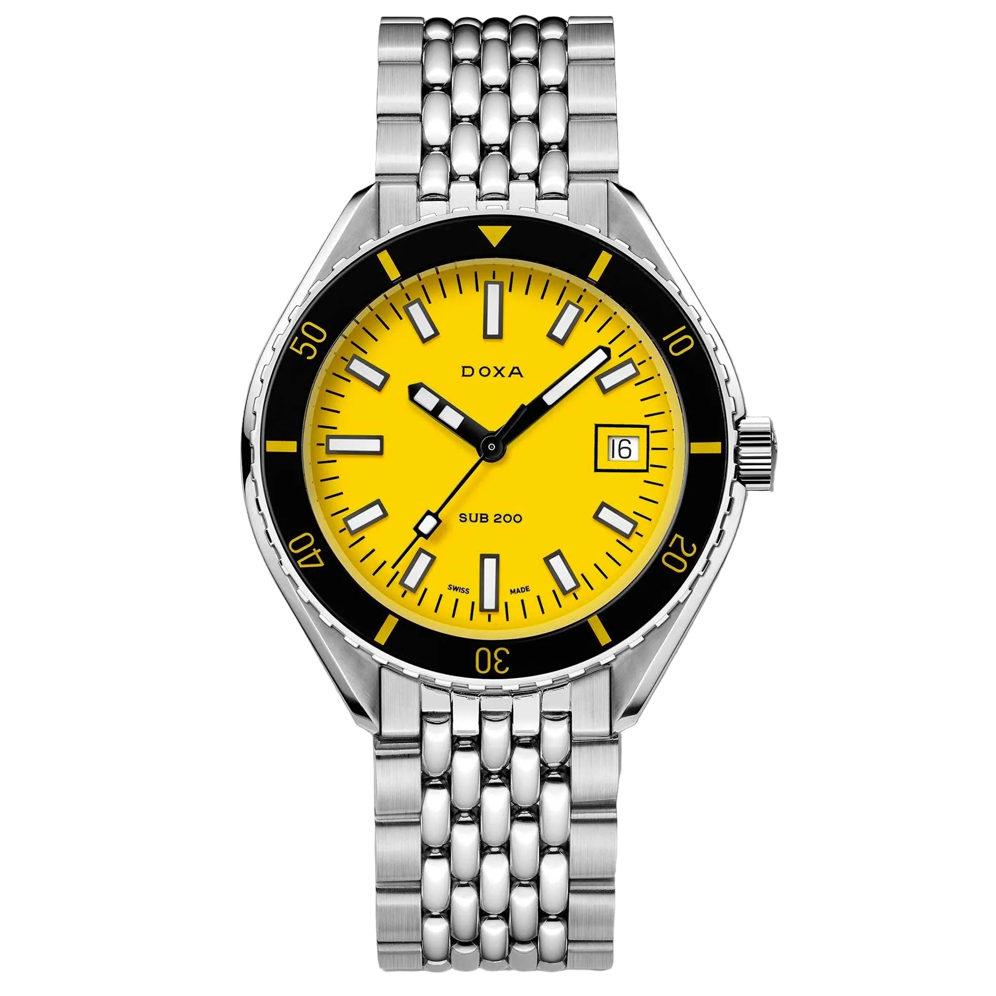 DOXA SUB 200 Divingstar, a Swiss automatic dive watch defined by its bright yellow dial and classic tool watch design.