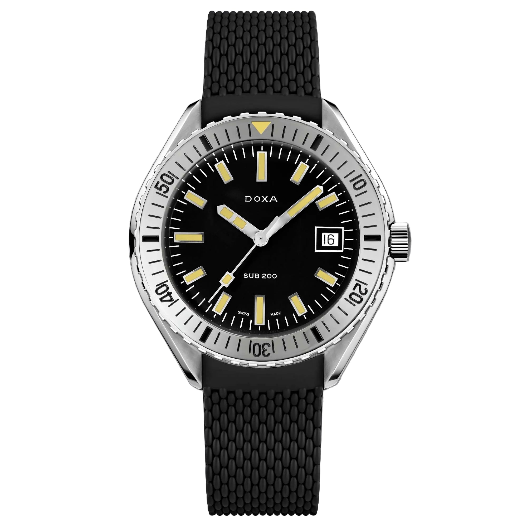 DOXA SUB 200 Sharkhunter, a Swiss automatic dive watch defined by its monochrome dial and timeless tool watch character.
