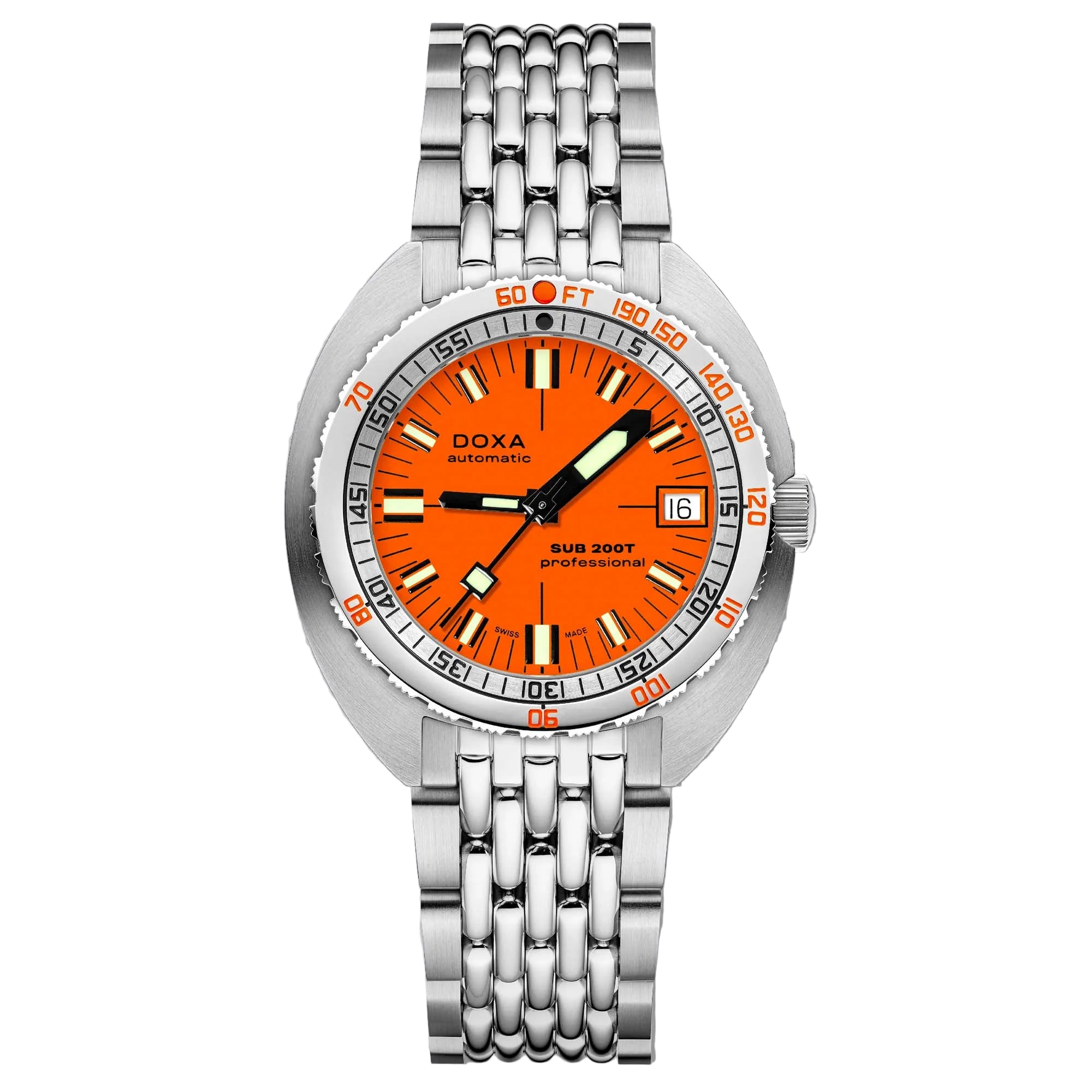 DOXA SUB 200T Professional, a Swiss automatic dive watch defined by its iconic orange dial and professional underwater performance.