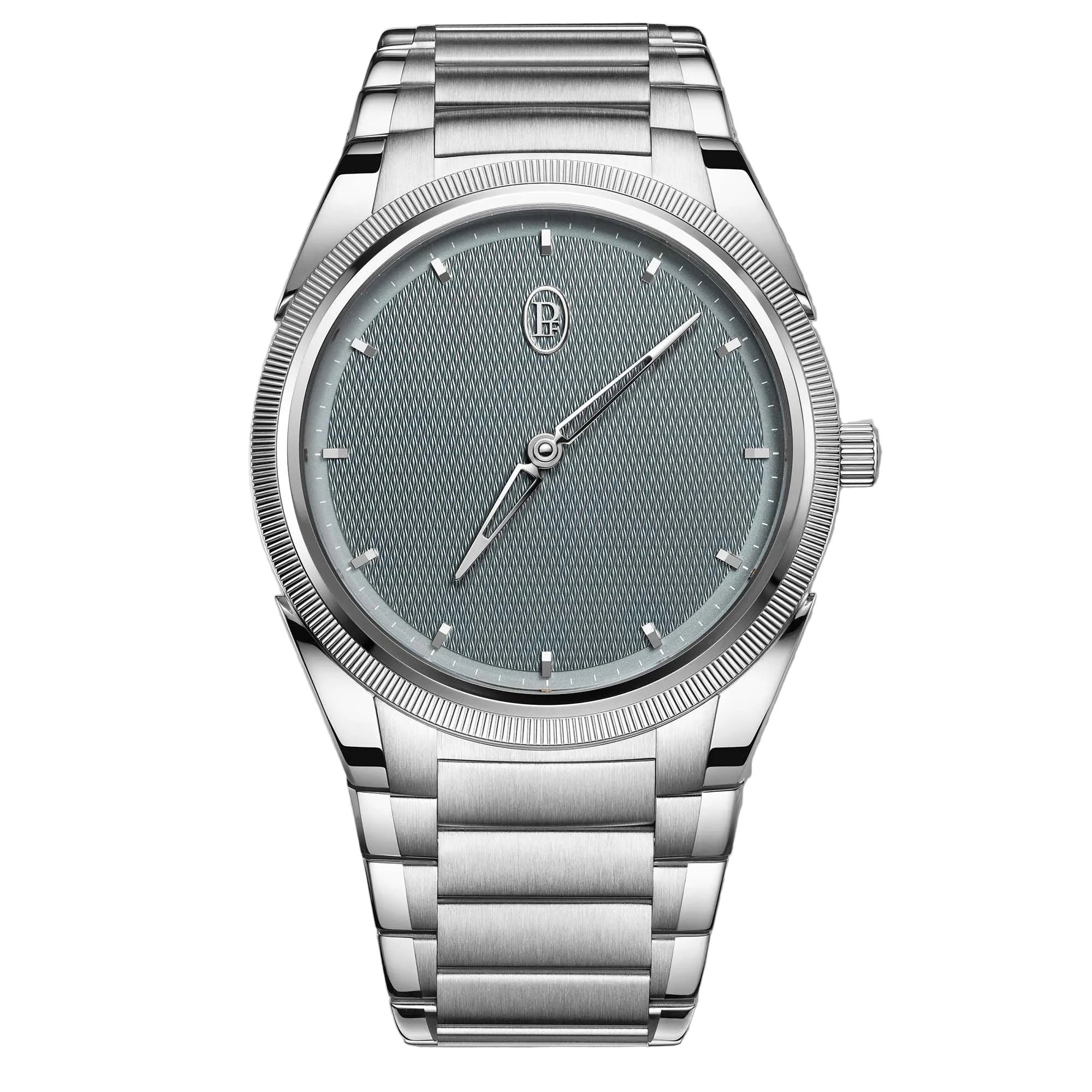 The Parmigiani Fleurier Tonda PF Micro-Rotor Agave Blue combines stainless steel, a platinum bezel, and a refined micro rotor movement, offering contemporary luxury defined by restraint and precision.