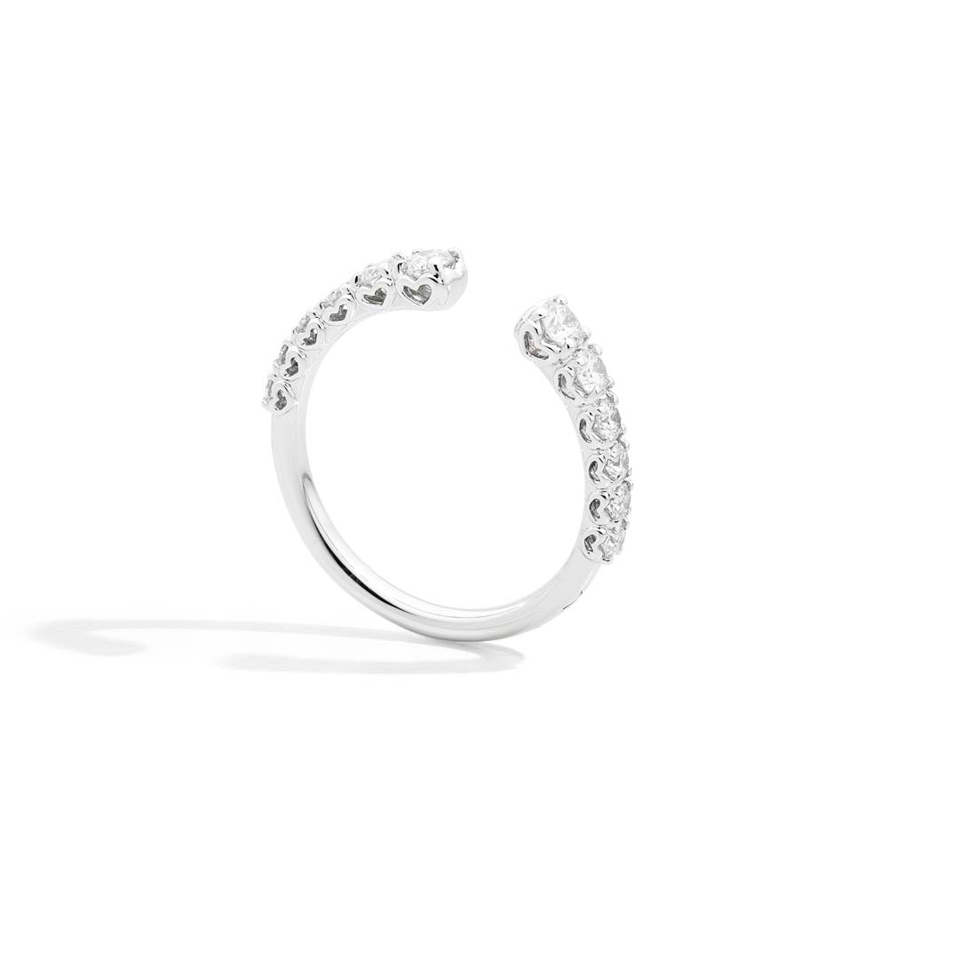 The ANNIVERSARY MORE white gold half eternity ring pairs brilliant diamonds with a sleek white gold band, designed for everyday luxury and lasting romance.