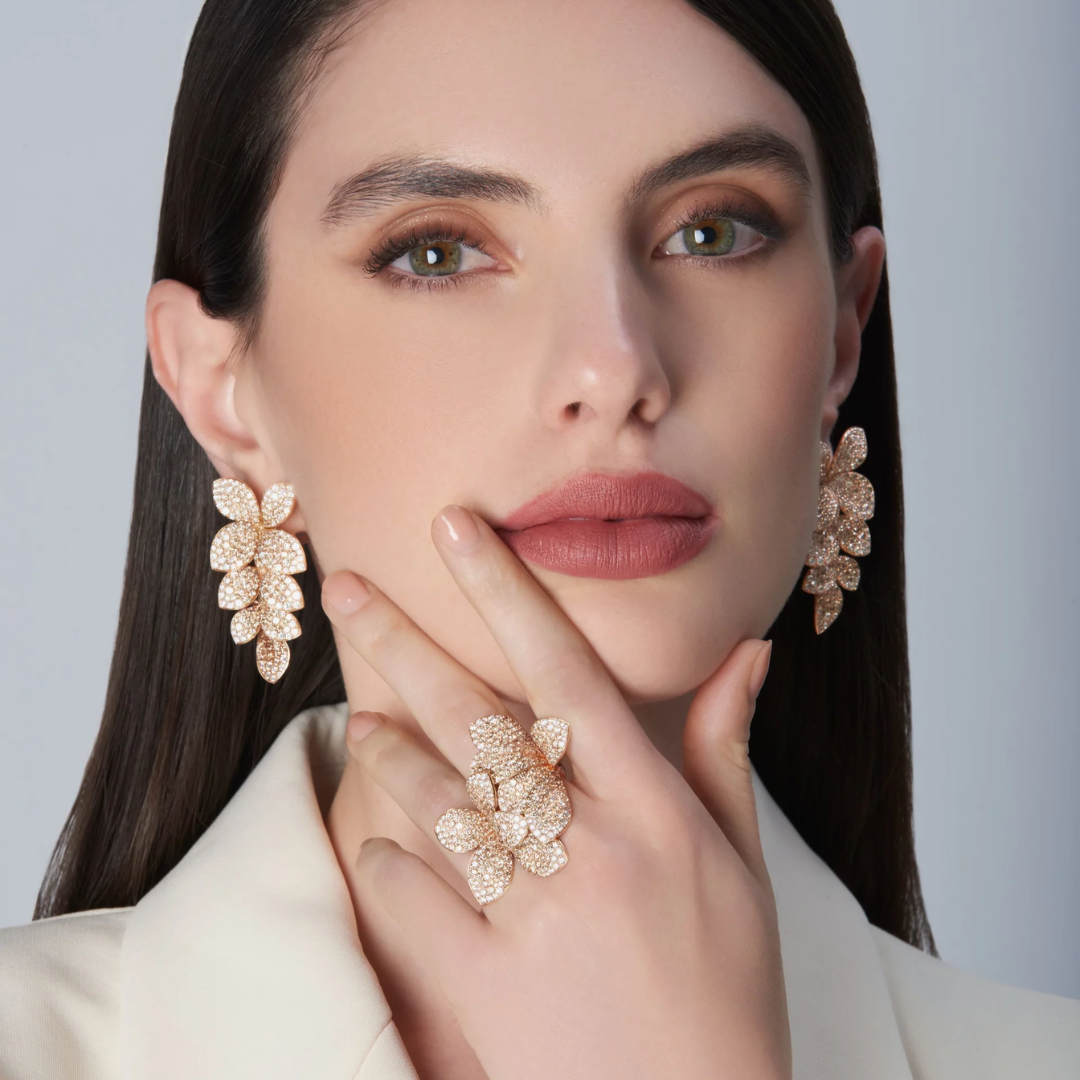 GIARDINI SEGRETI RING IN 18K ROSE GOLD WITH WHITE AND CHAMPAGNE DIAMONDS