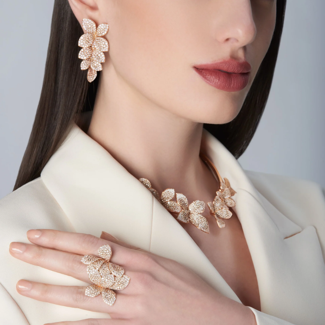 GIARDINI SEGRETI RING IN 18K ROSE GOLD WITH WHITE AND CHAMPAGNE DIAMONDS
