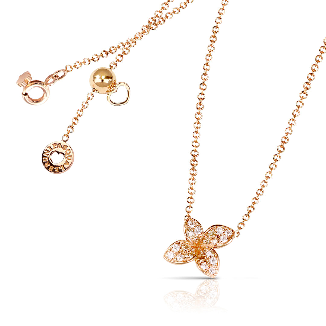The Petit Garden Necklace in 18K rose gold features white and champagne diamonds in a delicate, nature-inspired design. Elegant sparkle and refined craftsmanship. SKU 16795R.