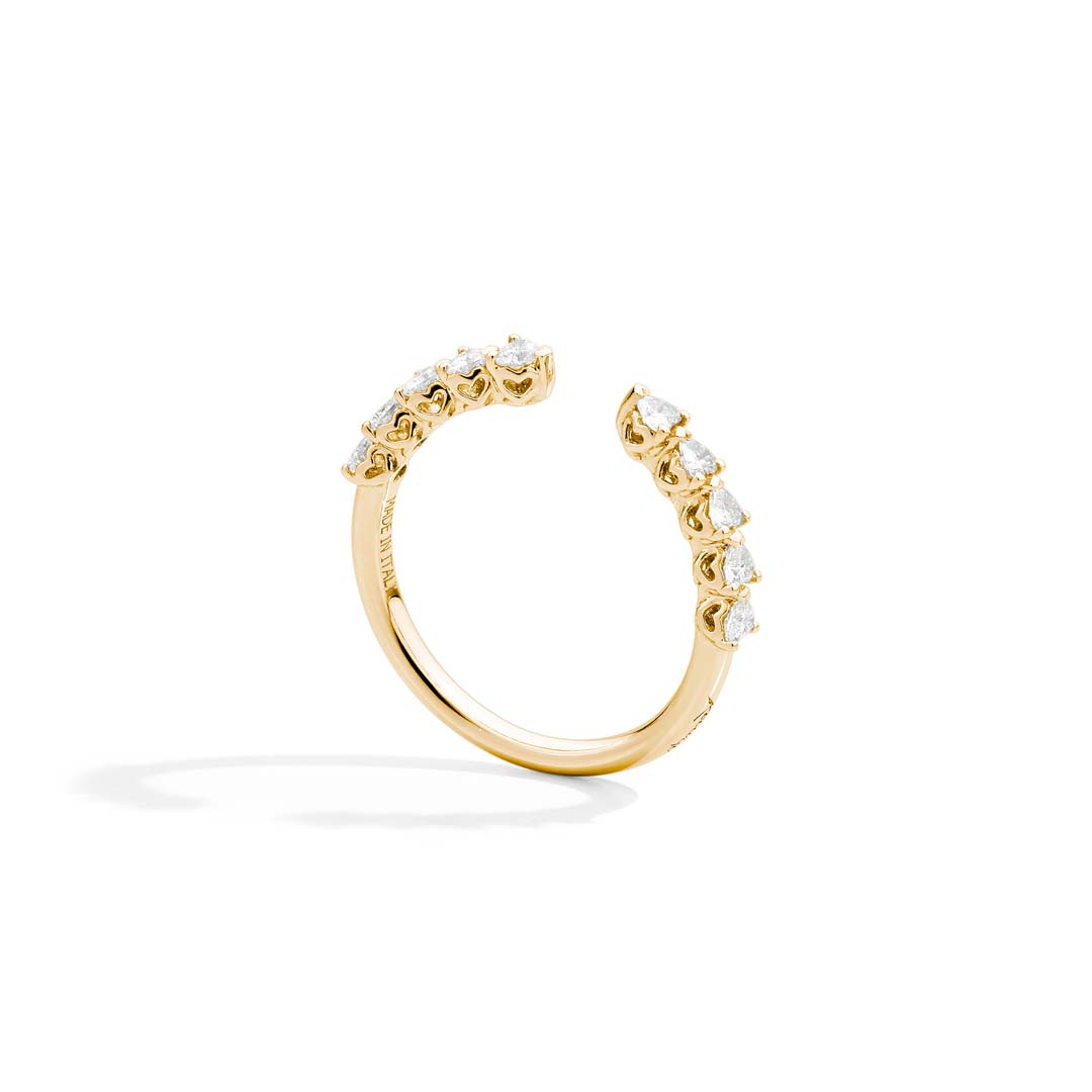 Celebrate devotion with the Anniversary More Yellow Gold Half Heart Eternity Ring, where refined Italian craftsmanship meets luminous diamond artistry.