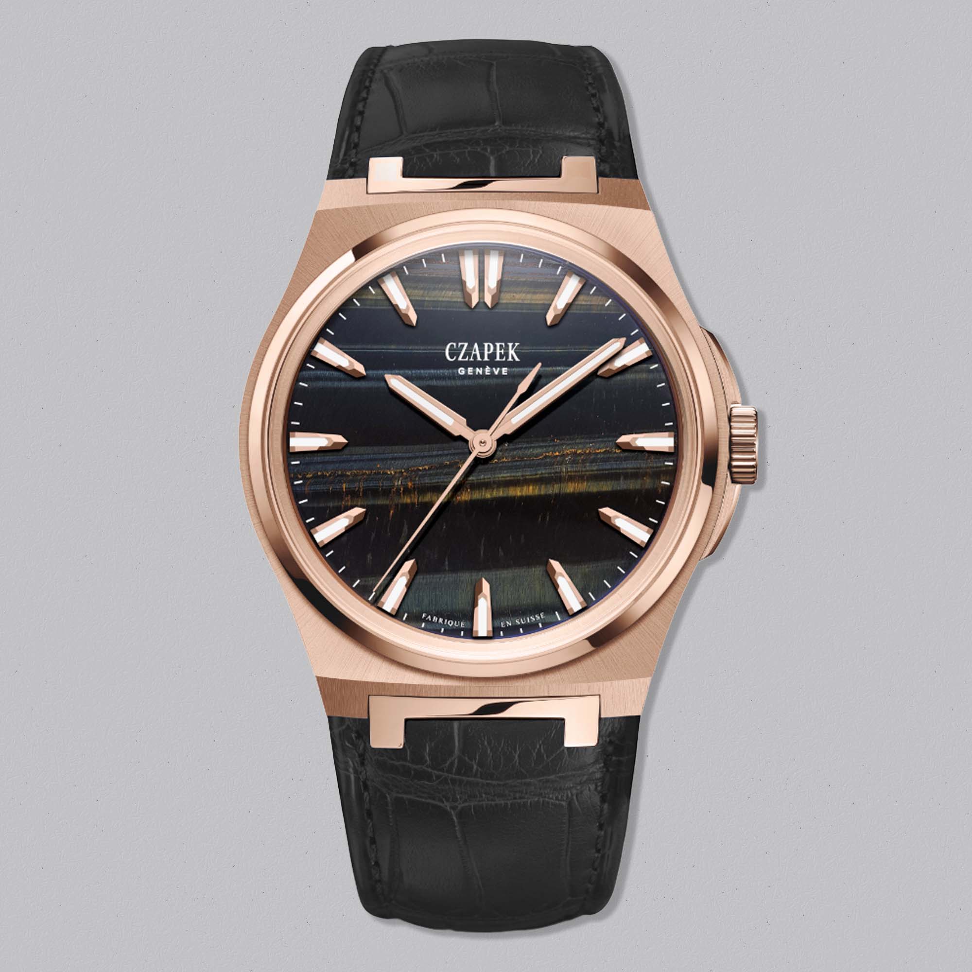 The Czapek Antarctique 40.5mm Mount Erebus Falcon Eye unites shimmering blue-grey gemstone elegance with Swiss precision, limited to 10 per year.