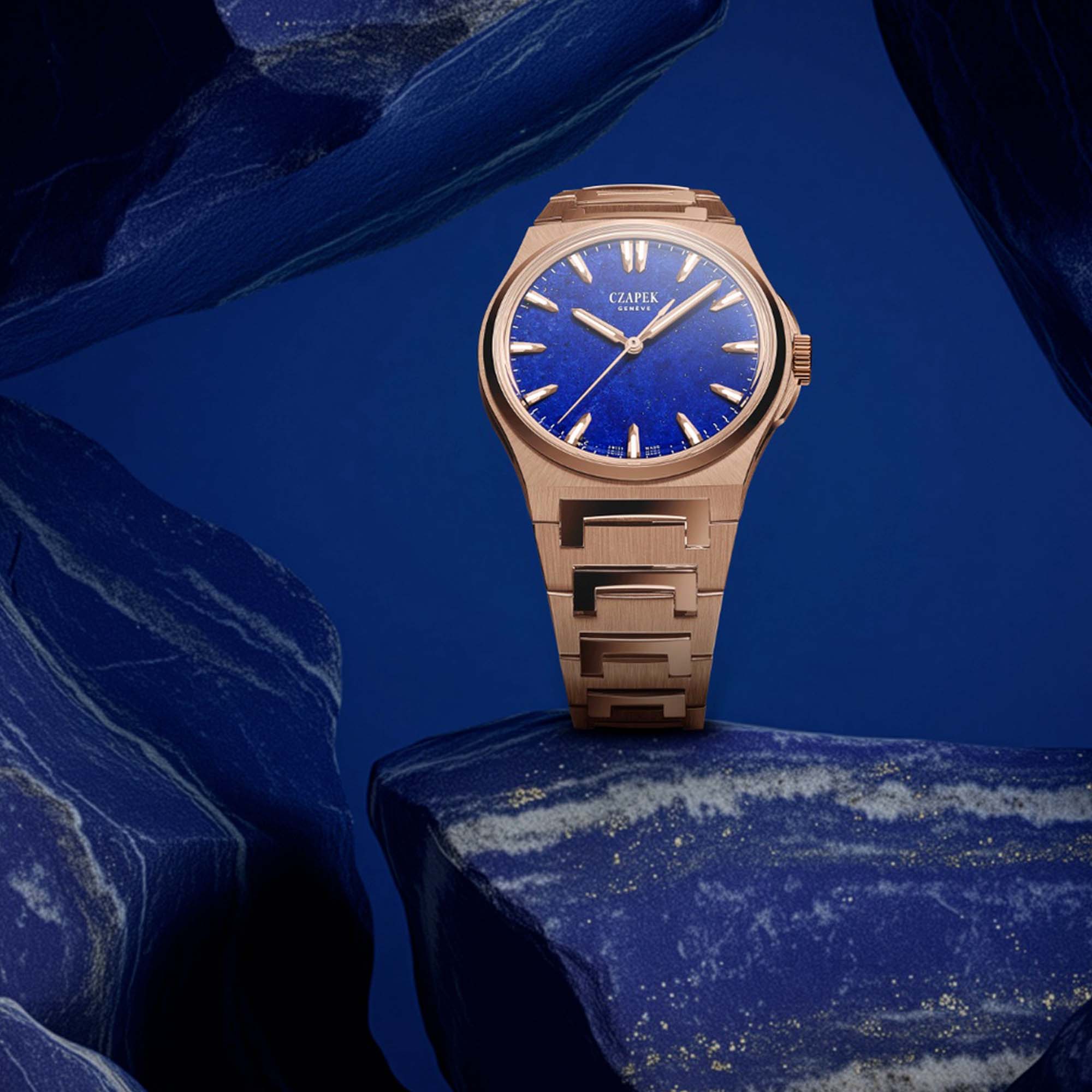 Czapek’s Antarctique 40.5mm Mount Erebus Lapis Lazuli pairs natural lapis beauty with modern Swiss engineering, limited to 10 per year.
