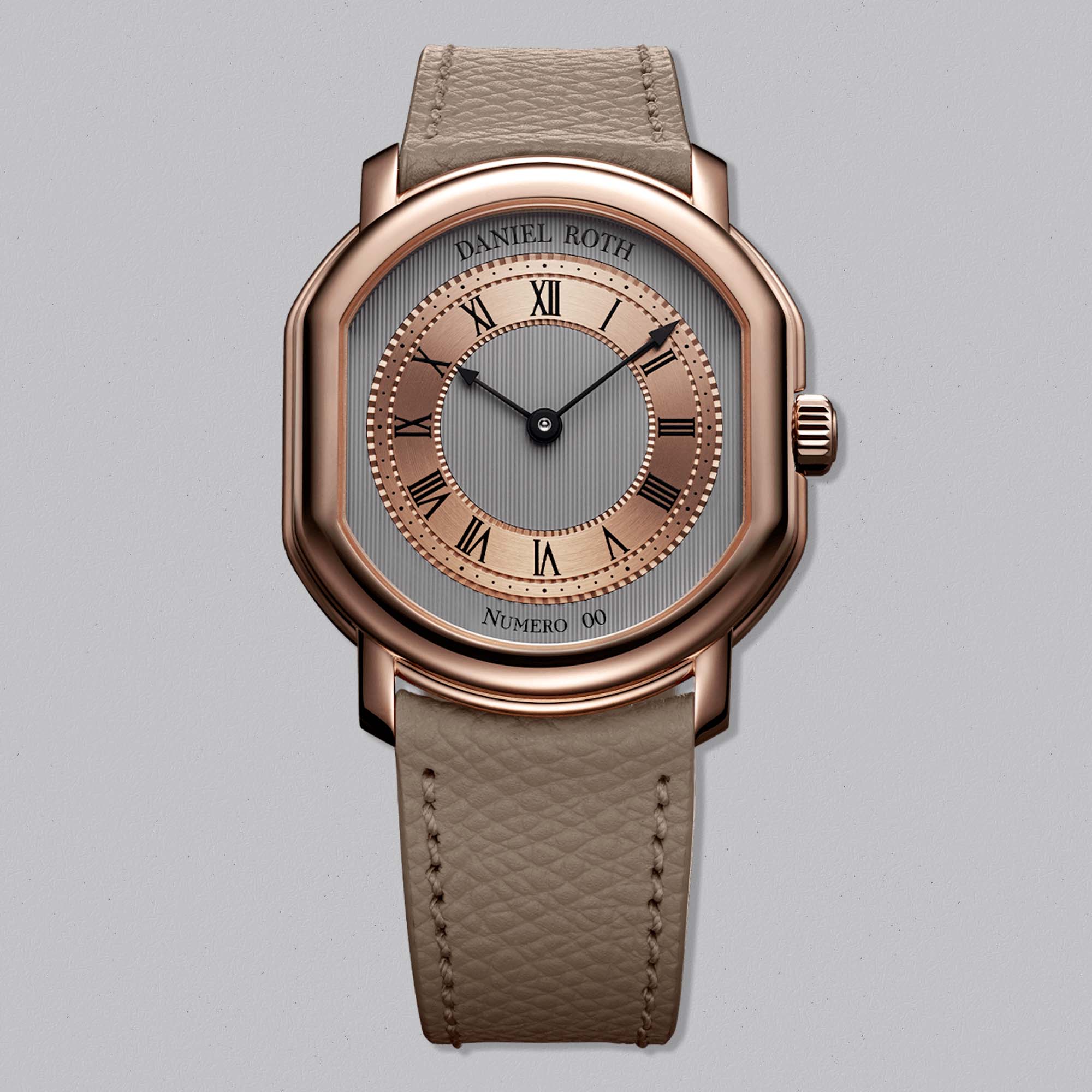 Discover the Daniel Roth Extra Plat Rose Gold, a slim 7.7 mm masterpiece with a double ellipse case and a handcrafted two tone guilloché dial. Swiss artistry with modern elegance.