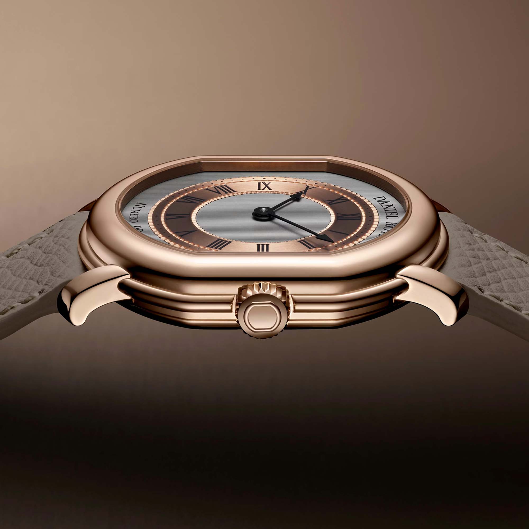Explore the Extra Plat Rose Gold by Daniel Roth, featuring a sleek silhouette, redesigned lugs and the DR002 movement revealed through an open case back.